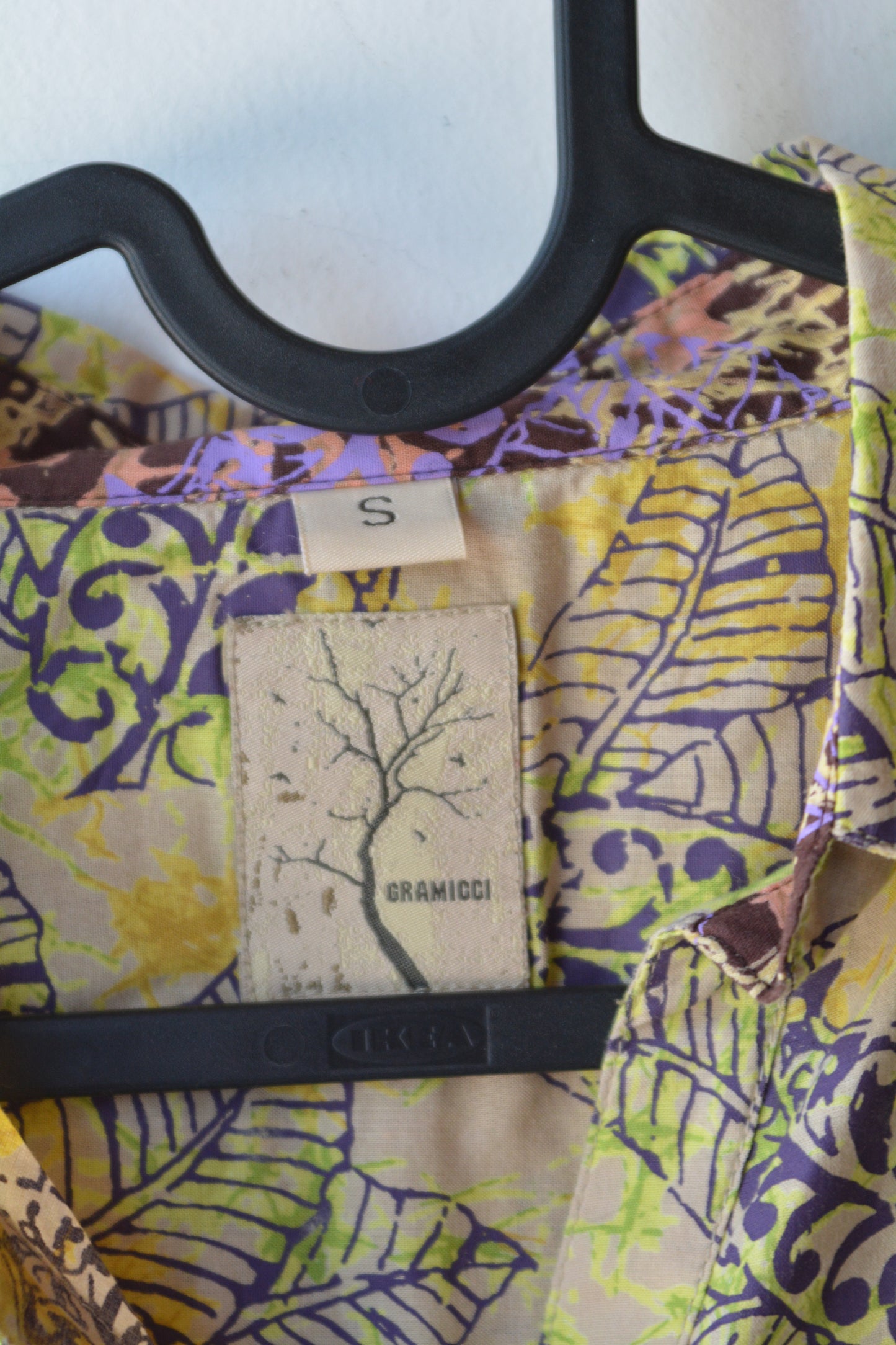 Gramicci Camicia Vintage Tropicale Foglie Giallo/Viola – Taglia S