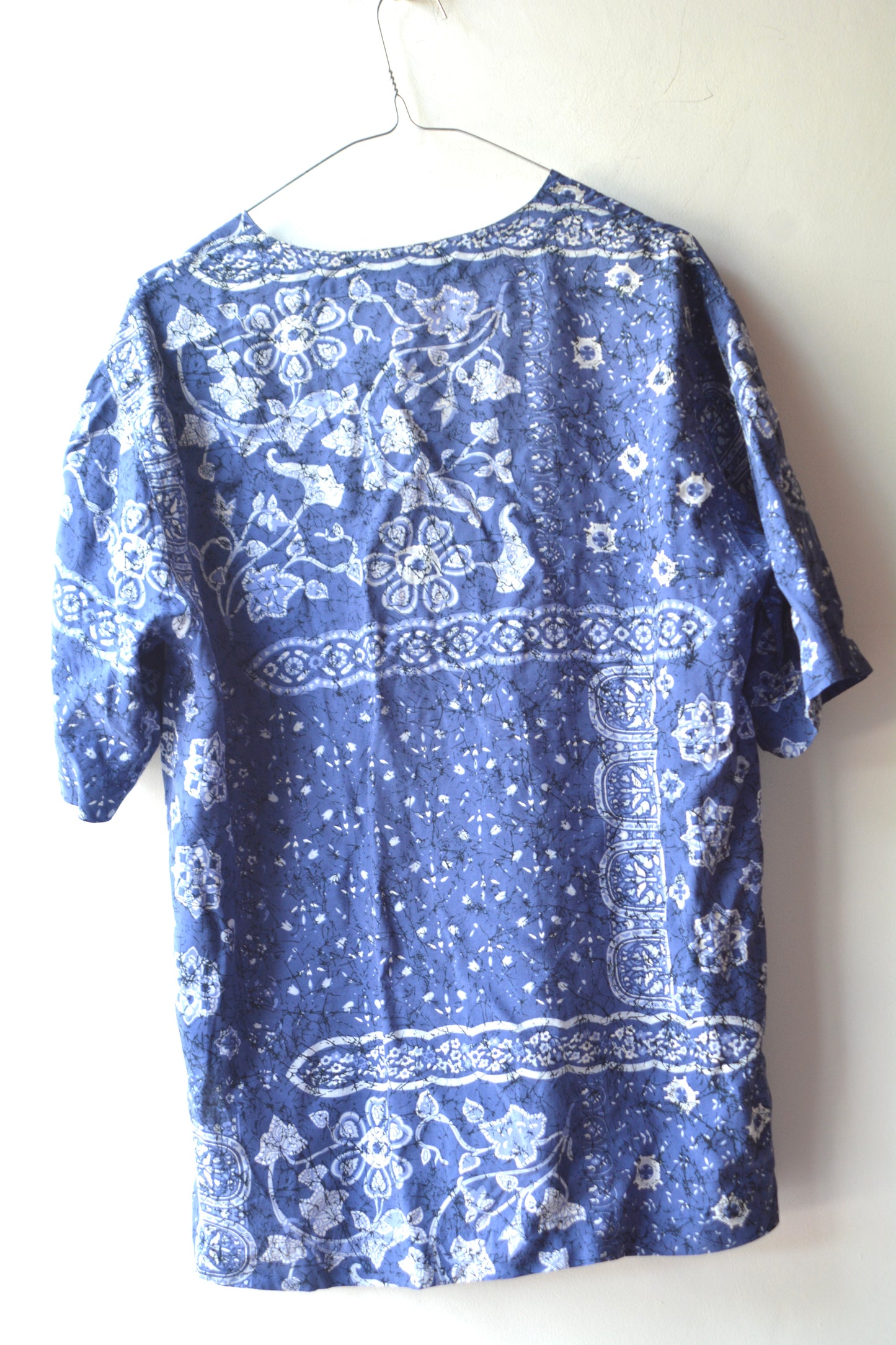 Newpenny Blusa Vintage Paisley Blu Batik anni '80