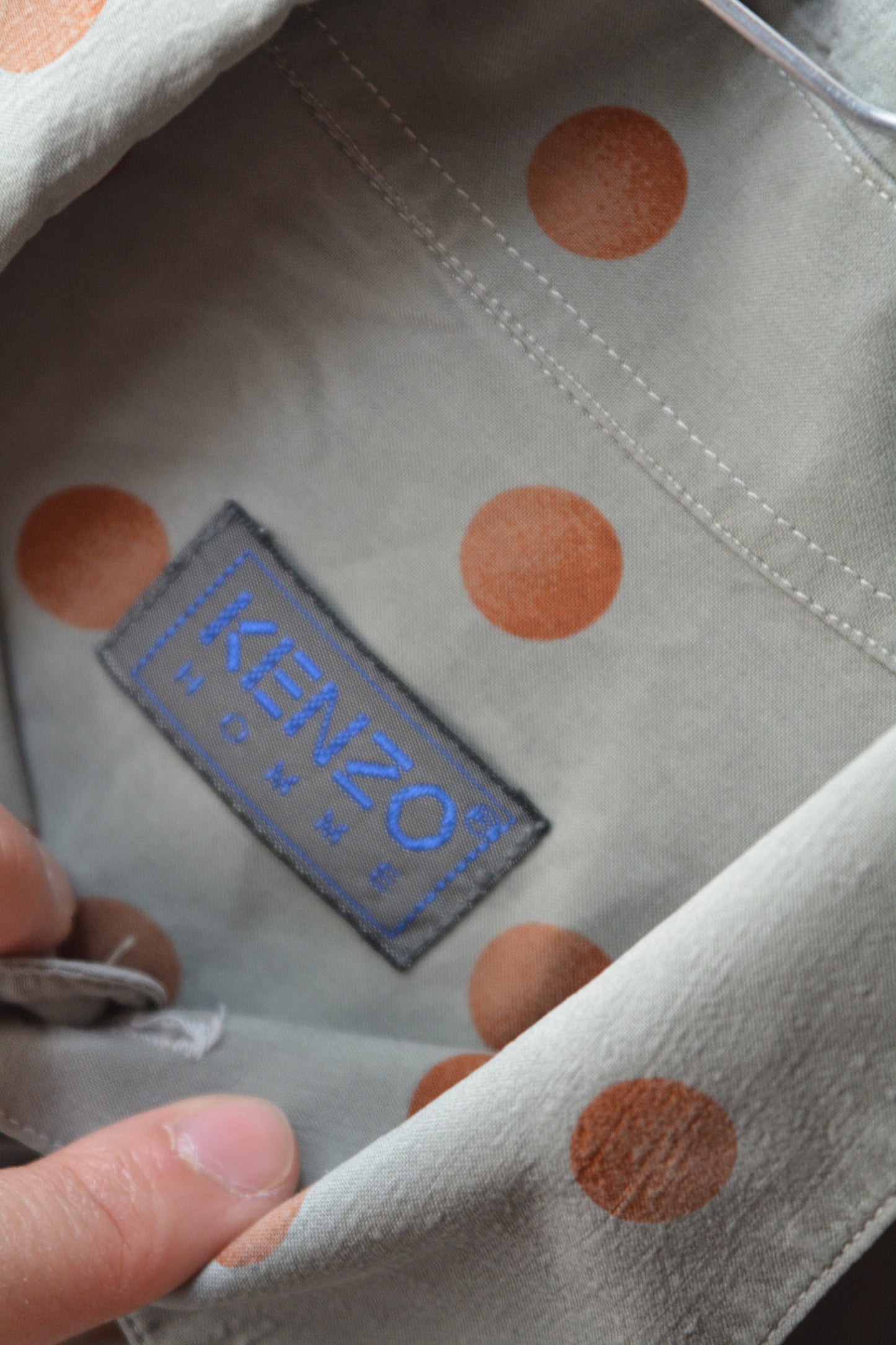Kenzo Camicia Vintage Maxi Pois Grigio Salvia Taglia 40