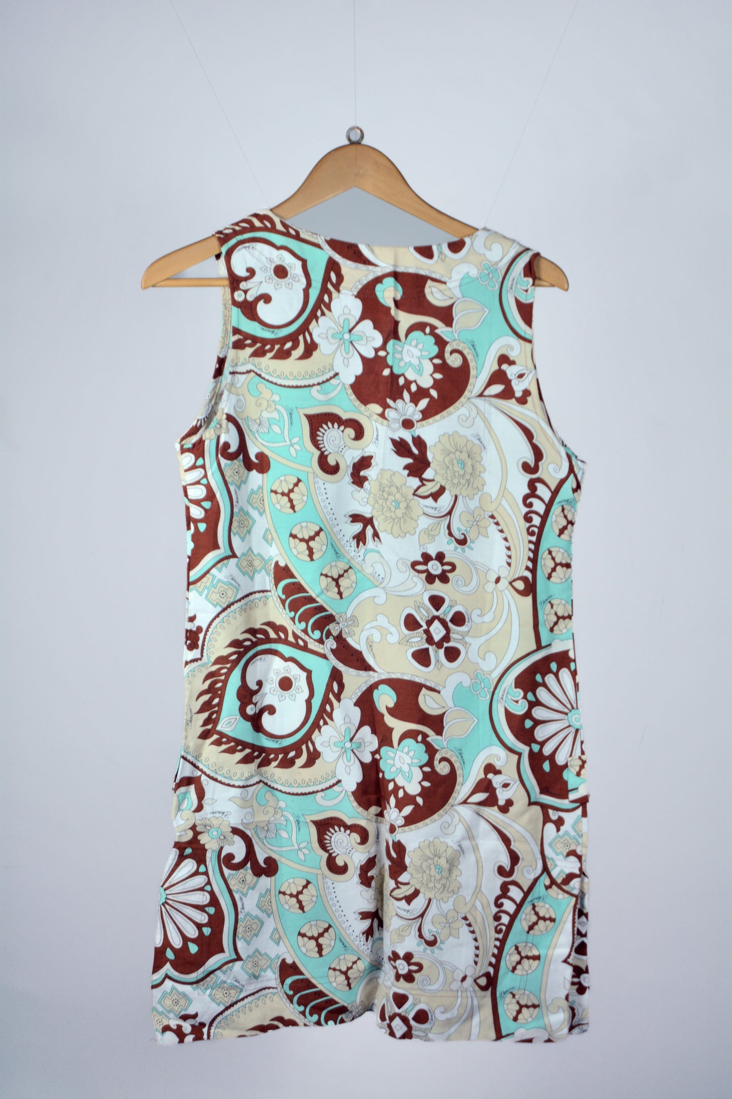 Blumarine Beachwear Vestito Vintage Paisley Turchese e Marrone — Taglia S/42