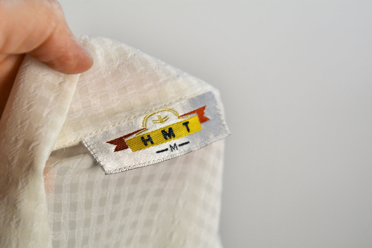 Camicia Vintage HMT – Tessuto Waffle Avorio Semi-Trasparente