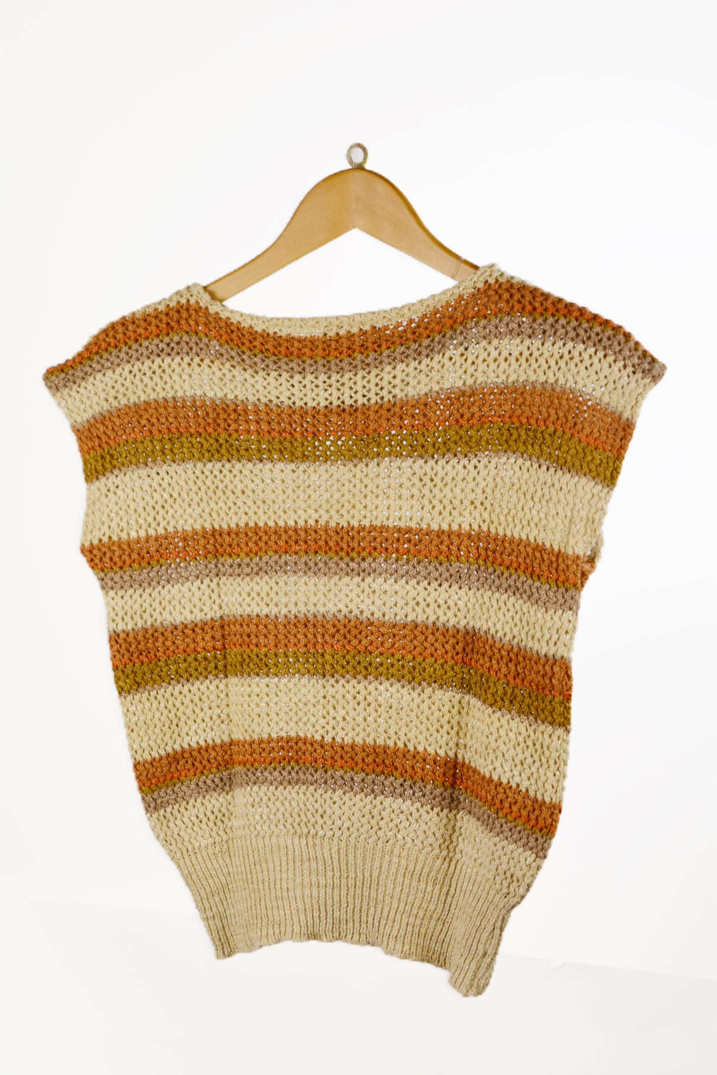 Top Vintage Maurice Abot Maglia a Righe Écru/Arancio/Oliva – Made in Italy
