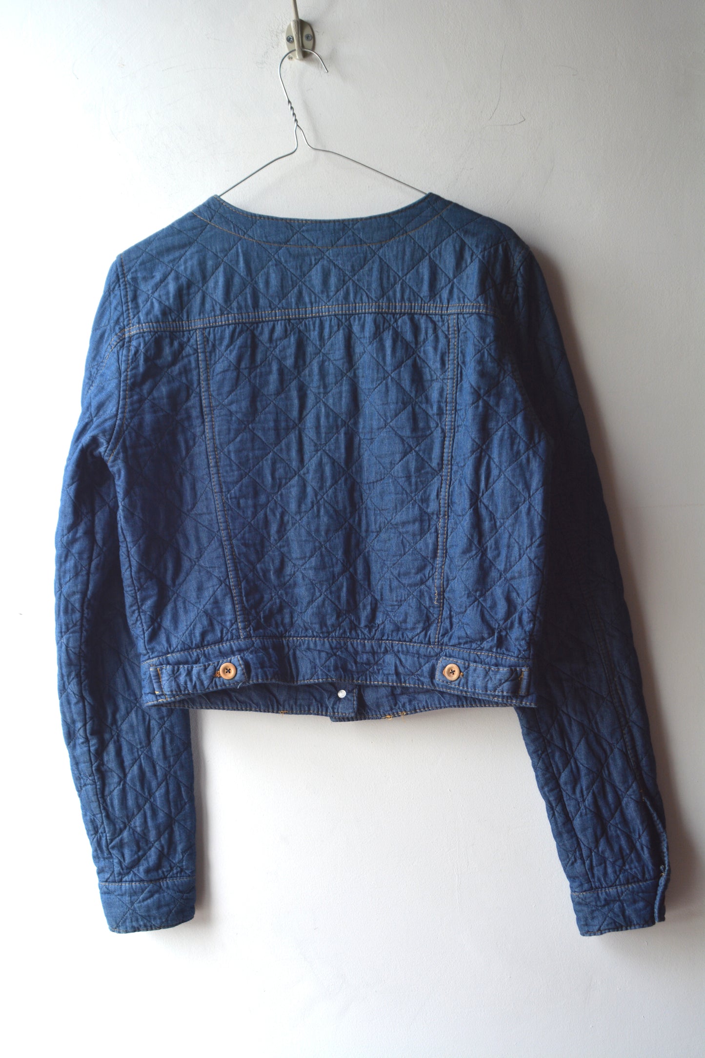 Giacca Vintage Denim Trapuntato Rombi Bottoni Dorati