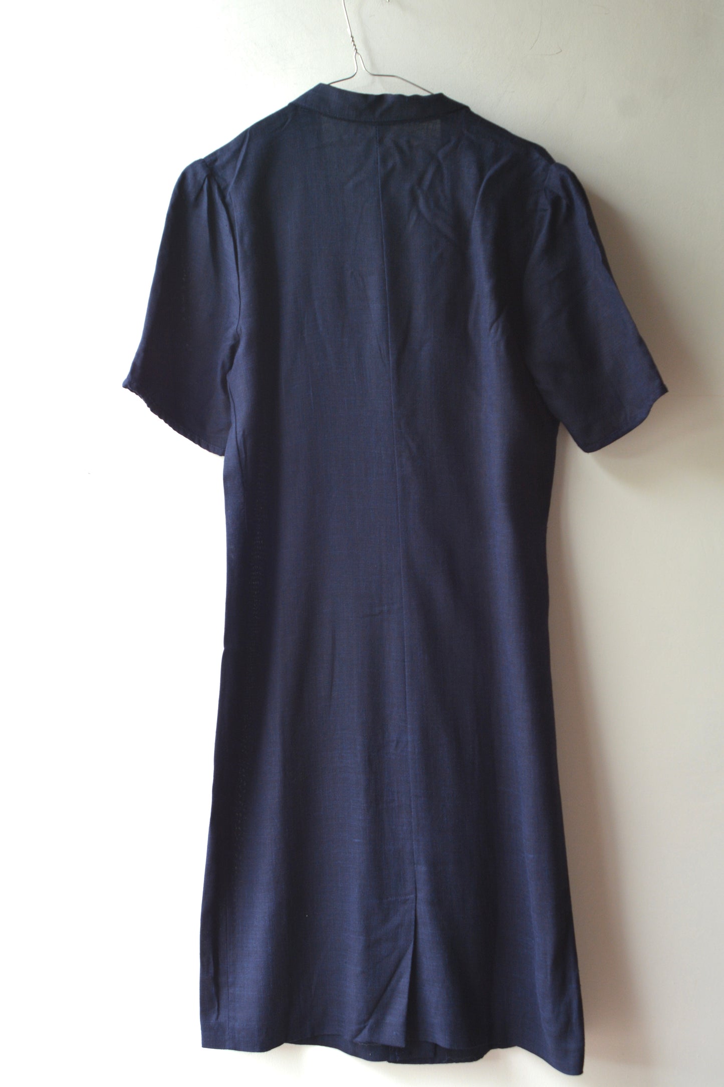 Abito Chemisier Vintage Lino Navy — Doppio Petto Ricamo Oro