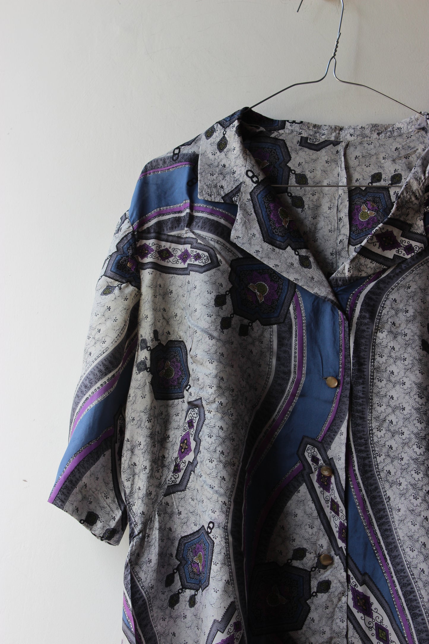Camicia Vintage Fantasia Paisley Grigio Blu Viola