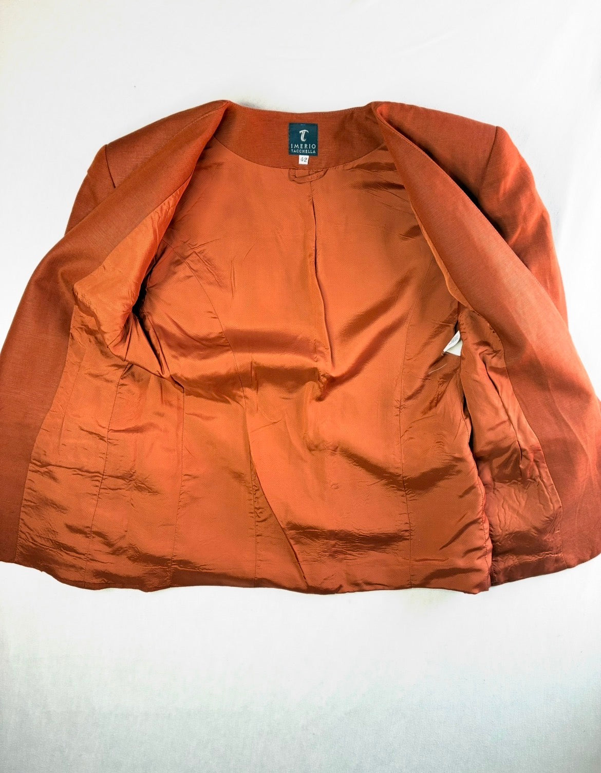 Blazer Vintage Imerio Tacchella Terracotta Lino Viscosa Scollo V Taglia 42 Made in Italy