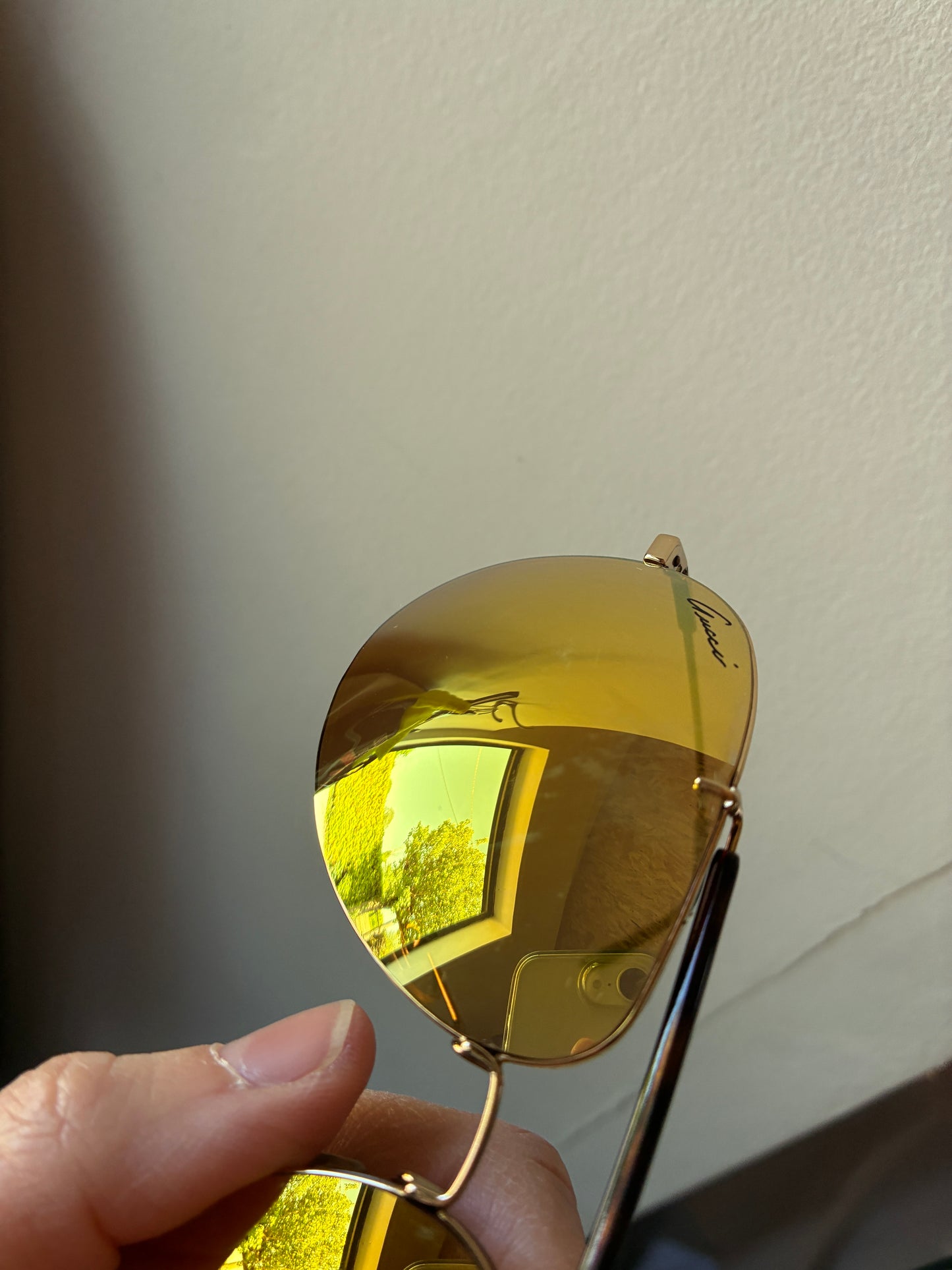 Gucci — Occhiali da Sole Aviator Rimless Vintage Lenti Ambra Oro Specchiato