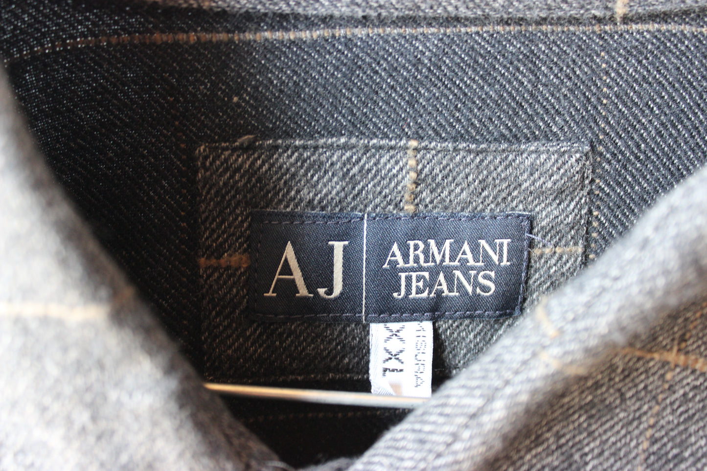 Armani Jeans Camicia Flanella Grigia Quadri Windowpane – Taglia XXL