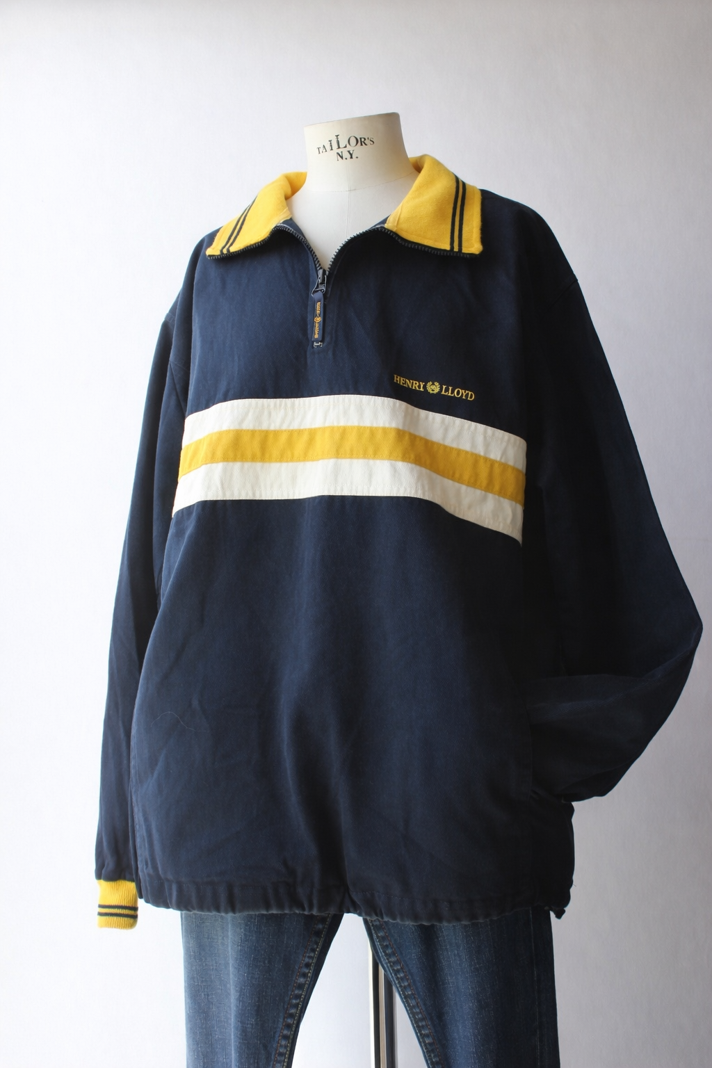 Pullover Vintage Henri Lloyd – Mezza Zip Navy Banda Gialla