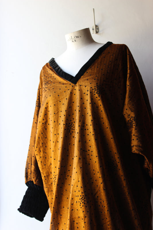 Tunica Vintage Oversize Ocra con Velluto Nero