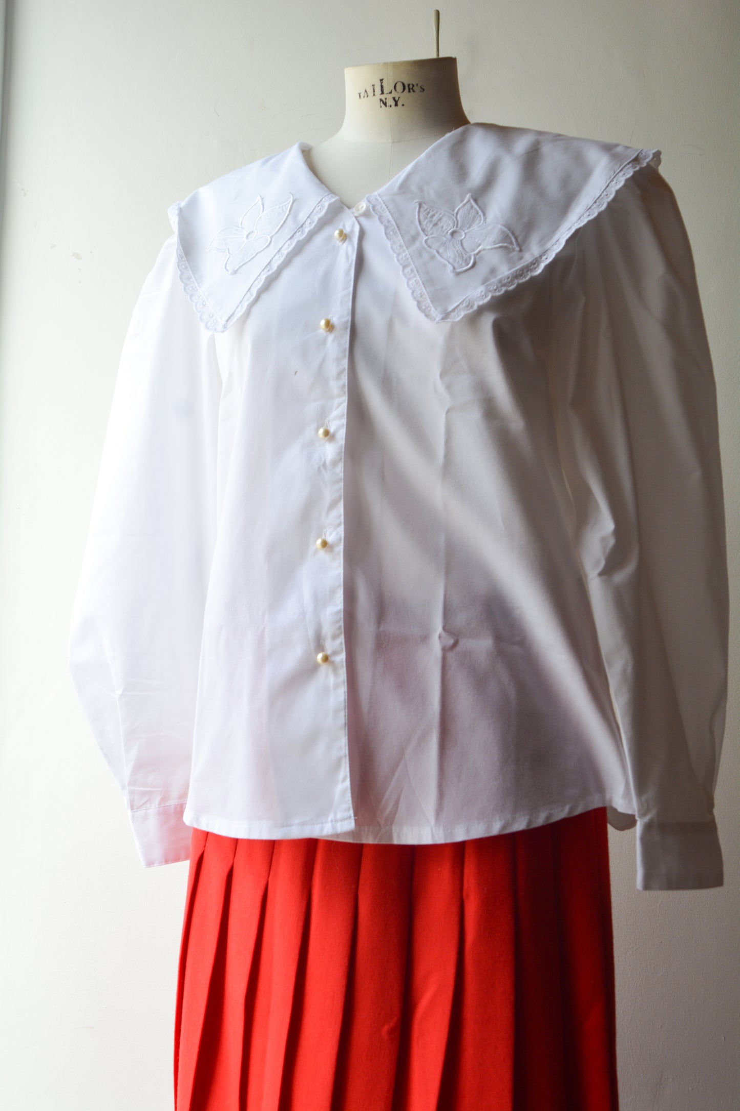 Camicia Vintage Bianca – Maxi Colletto Sailor Ricamato