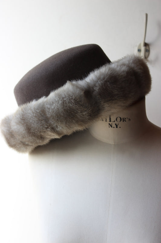 Cappello Vintage Invernale con ecoPelliccia - Grigio 100% Lana