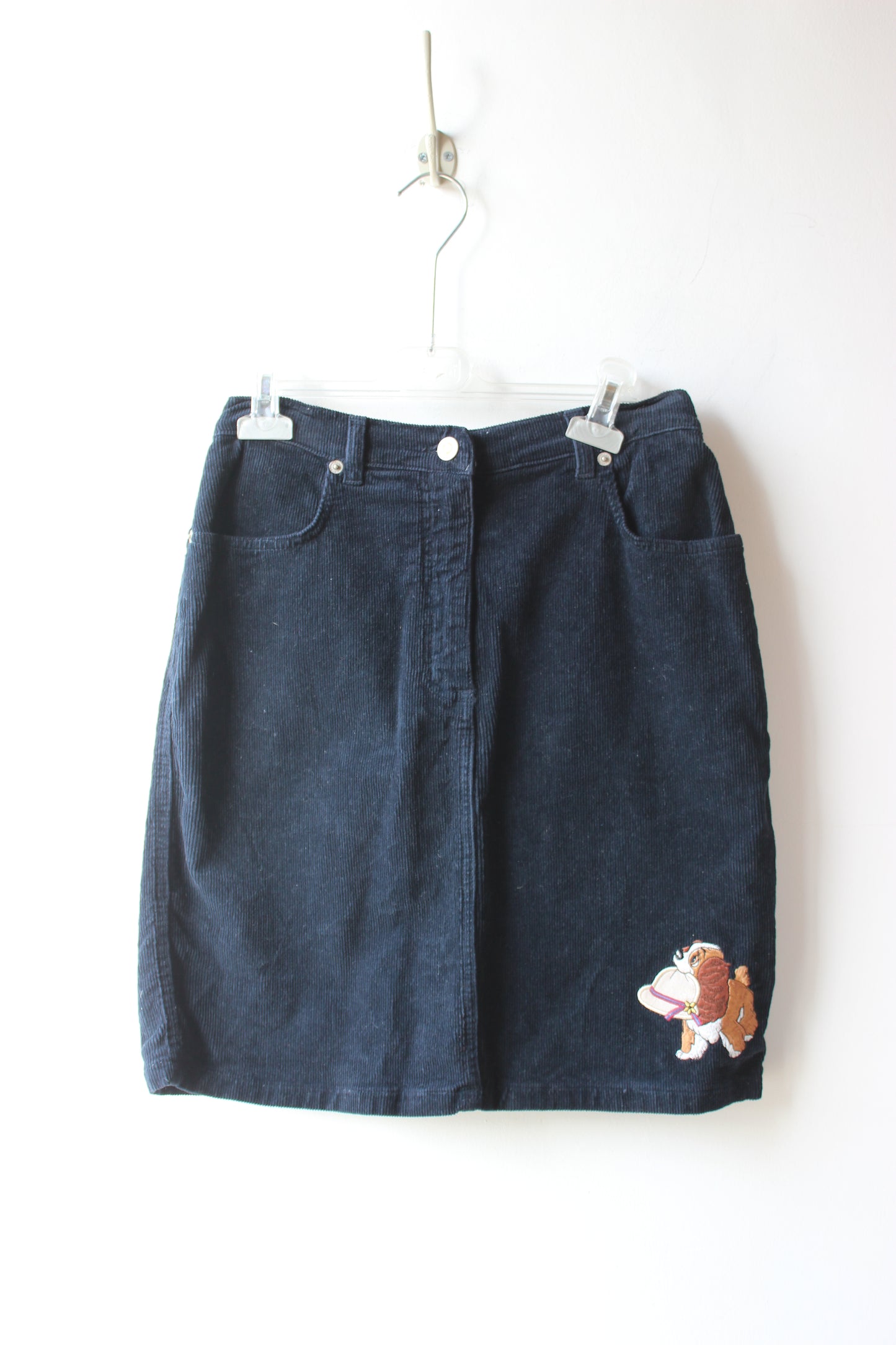Emanuel Schvili Vintage Navy Corduroy Dog Embroidery Skirt - Waist 34