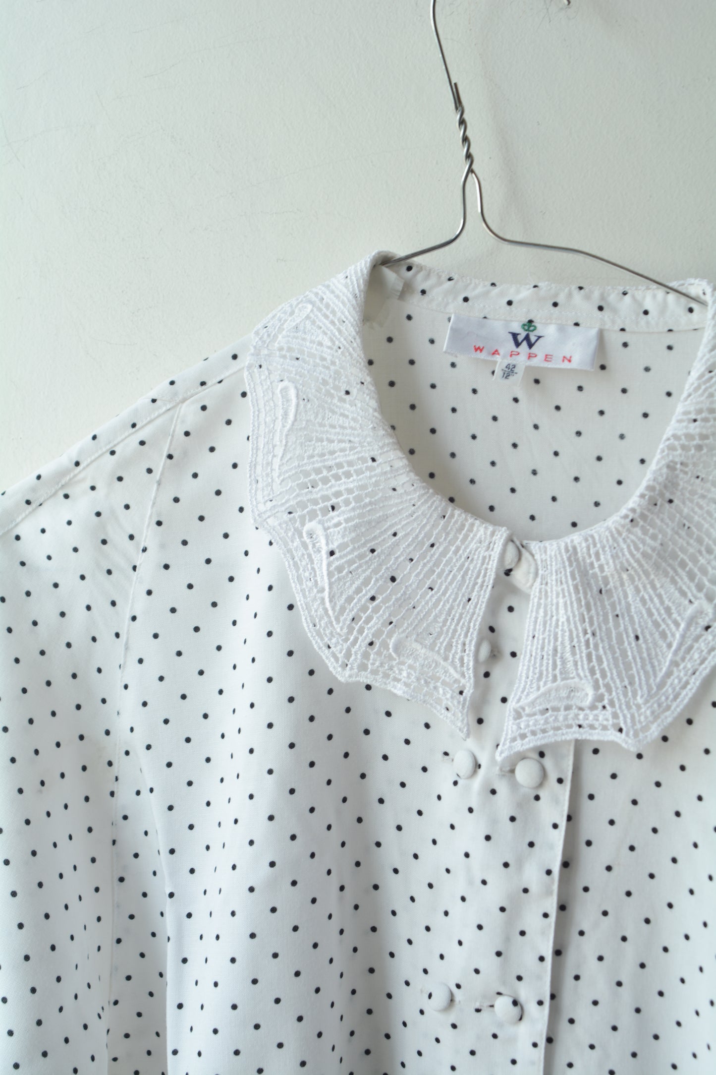 Blusa Vintage Wappen a Pois con Colletto in Pizzo