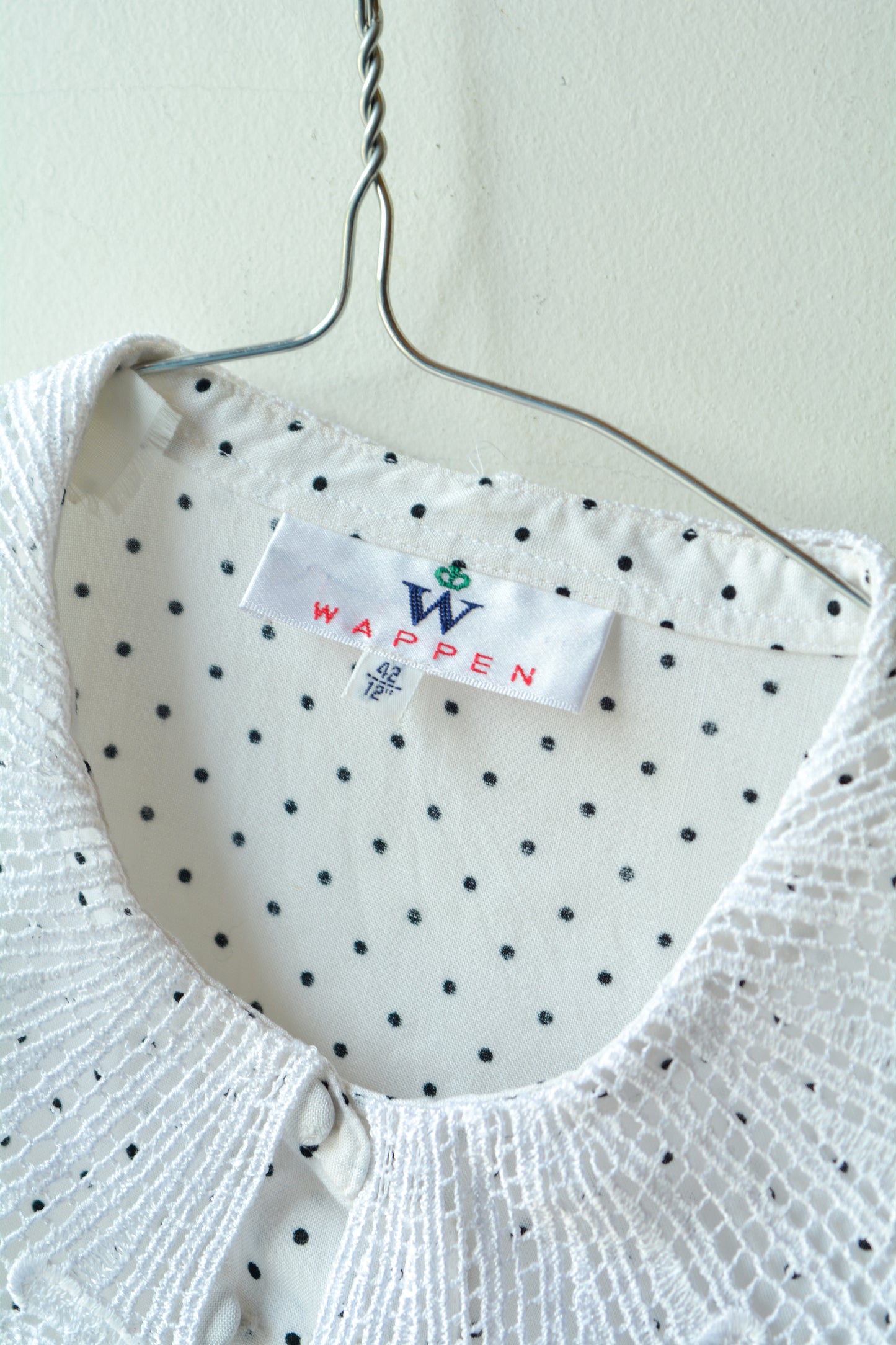 Blusa Vintage Wappen a Pois con Colletto in Pizzo