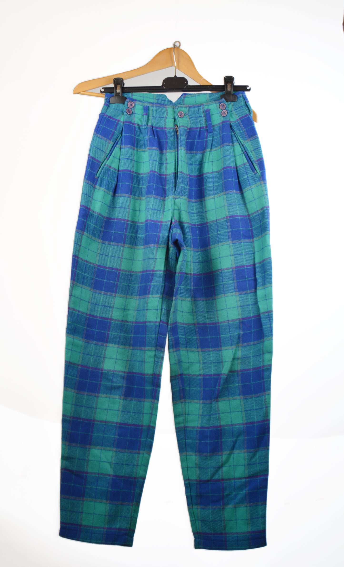 Pulloveria — Pantaloni Tartan Turchese Vita Alta Taglia 42