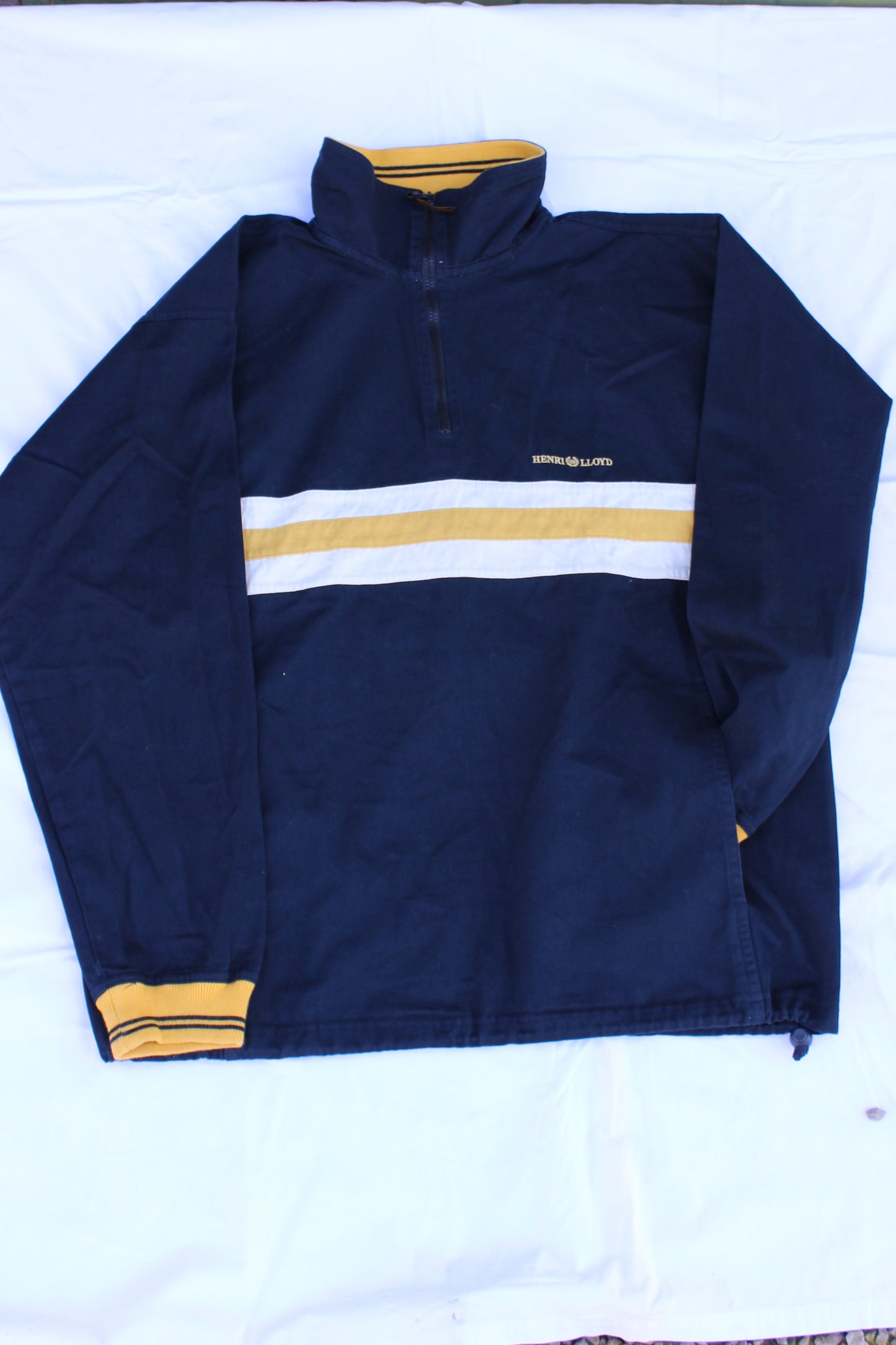 Pullover Vintage Henri Lloyd – Mezza Zip Navy Banda Gialla