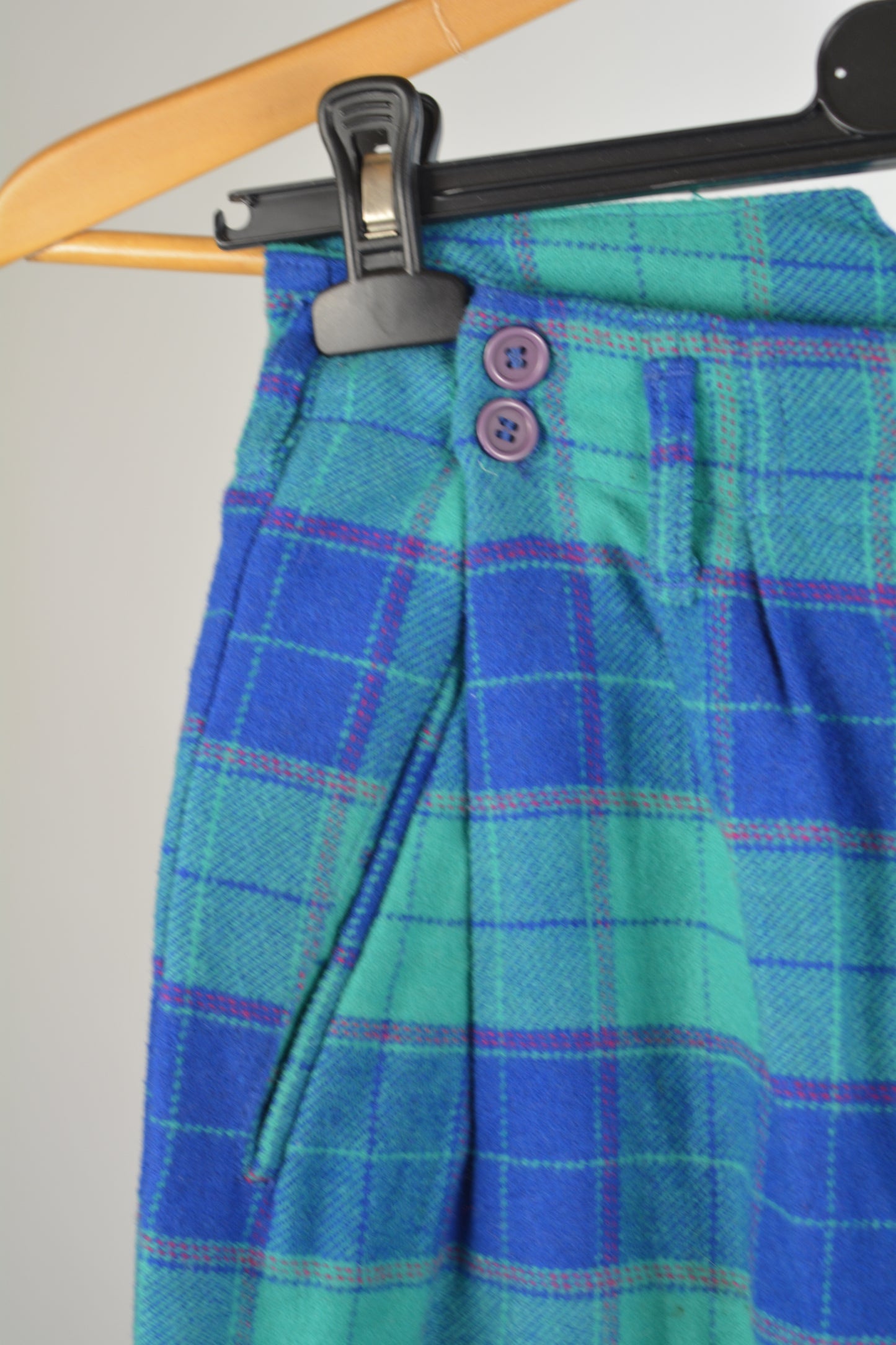 Pulloveria — Pantaloni Tartan Turchese Vita Alta Taglia 42