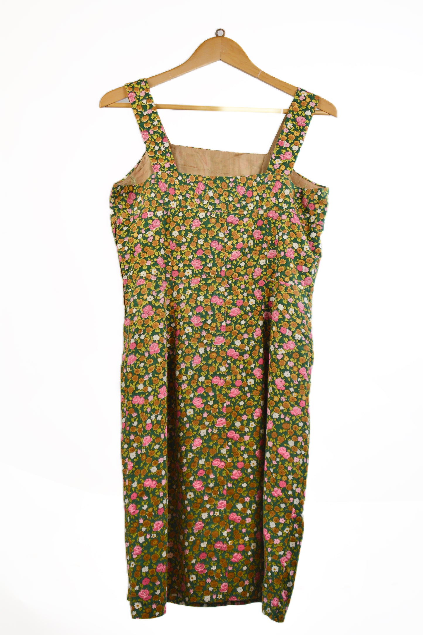 Vintage Sartorial Floral Midi Dress — Green Ditsy Rose Print, 1960s/70s