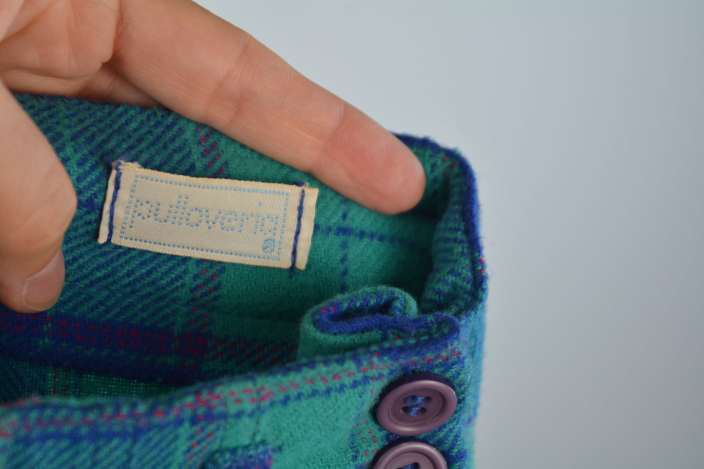 Pulloveria — Pantaloni Tartan Turchese Vita Alta Taglia 42