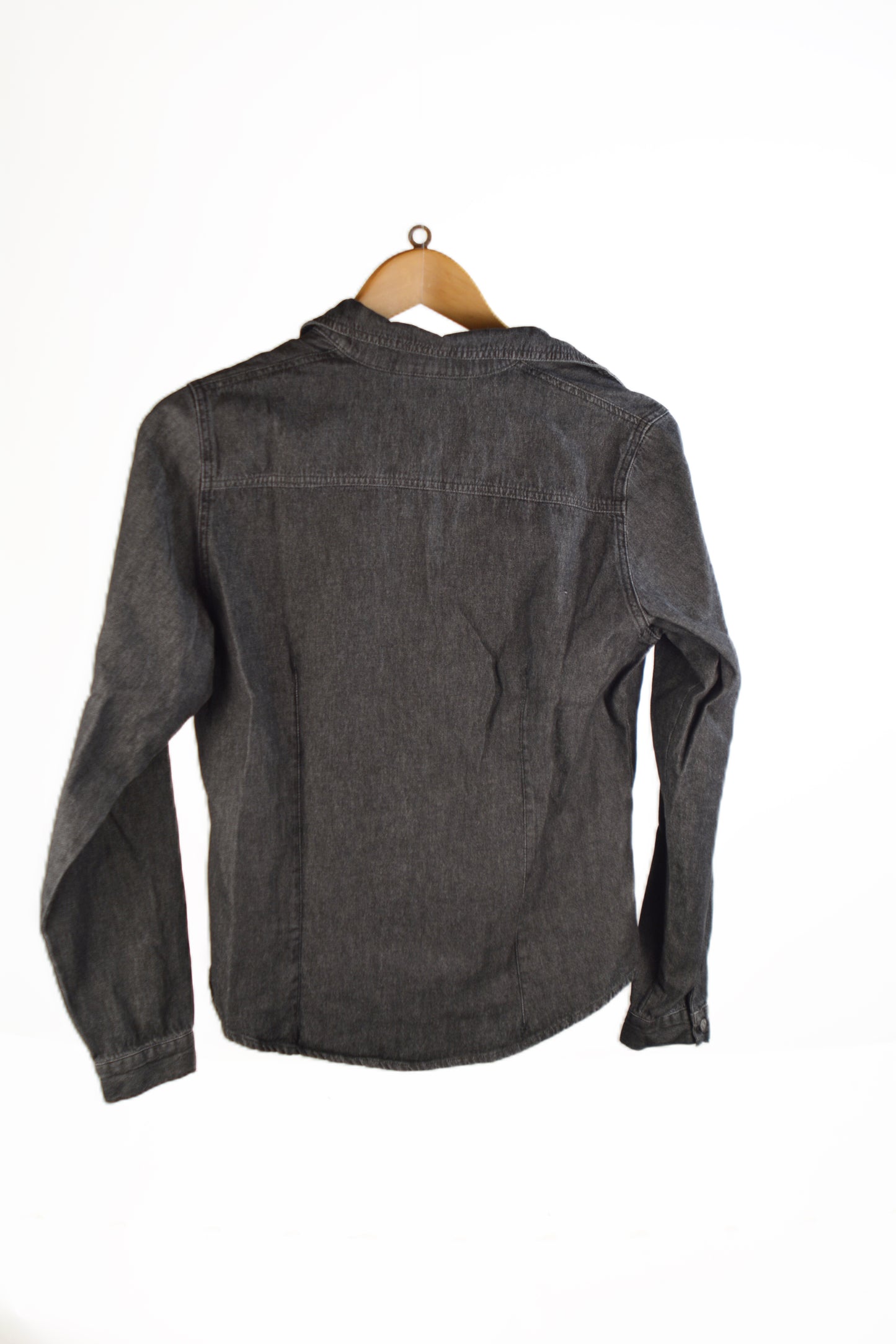 Bianca Maria Caselli Camicia Denim Nero Vintage — Applicazioni Foglie e Strass — Taglia S