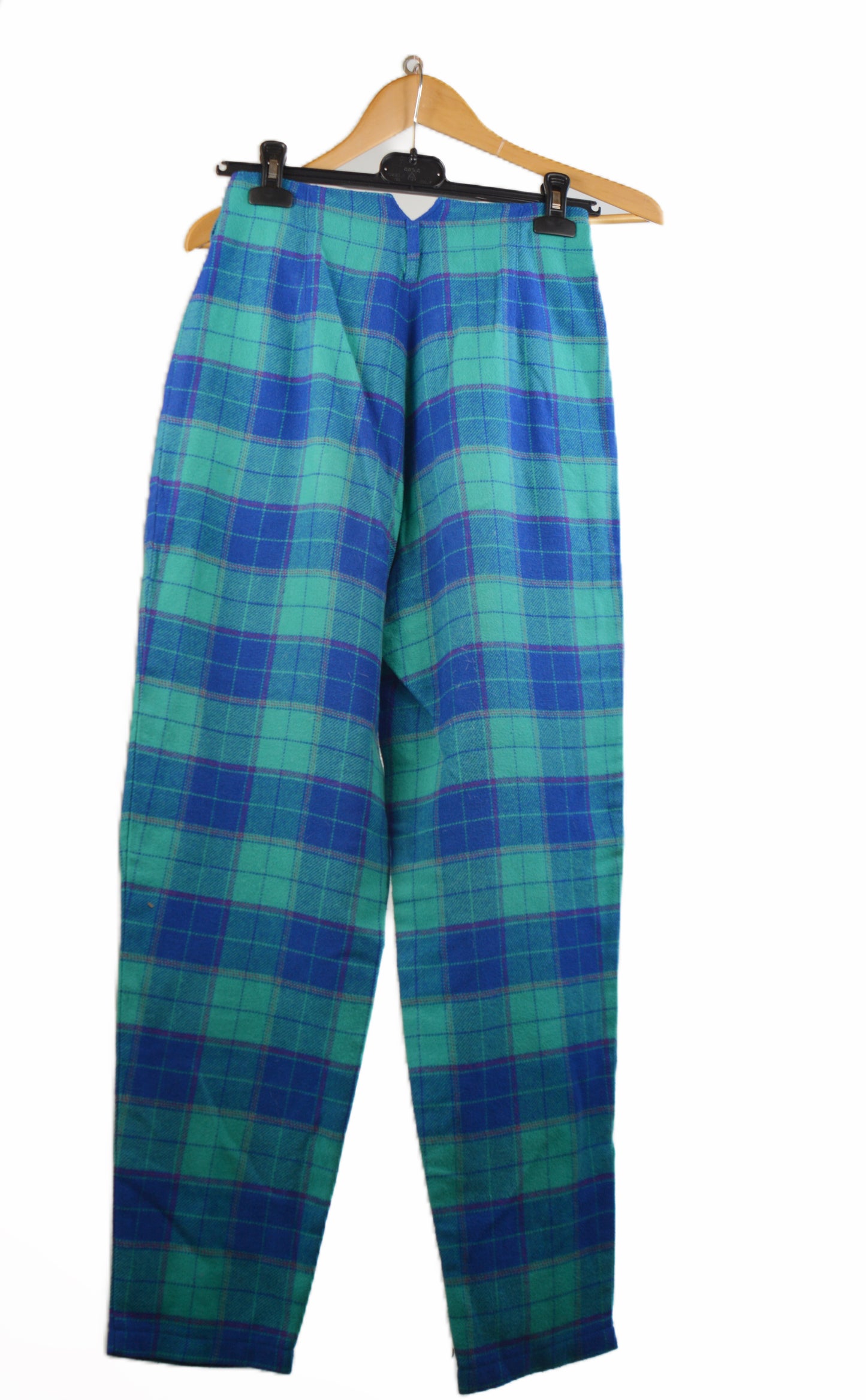 Pulloveria — Pantaloni Tartan Turchese Vita Alta Taglia 42