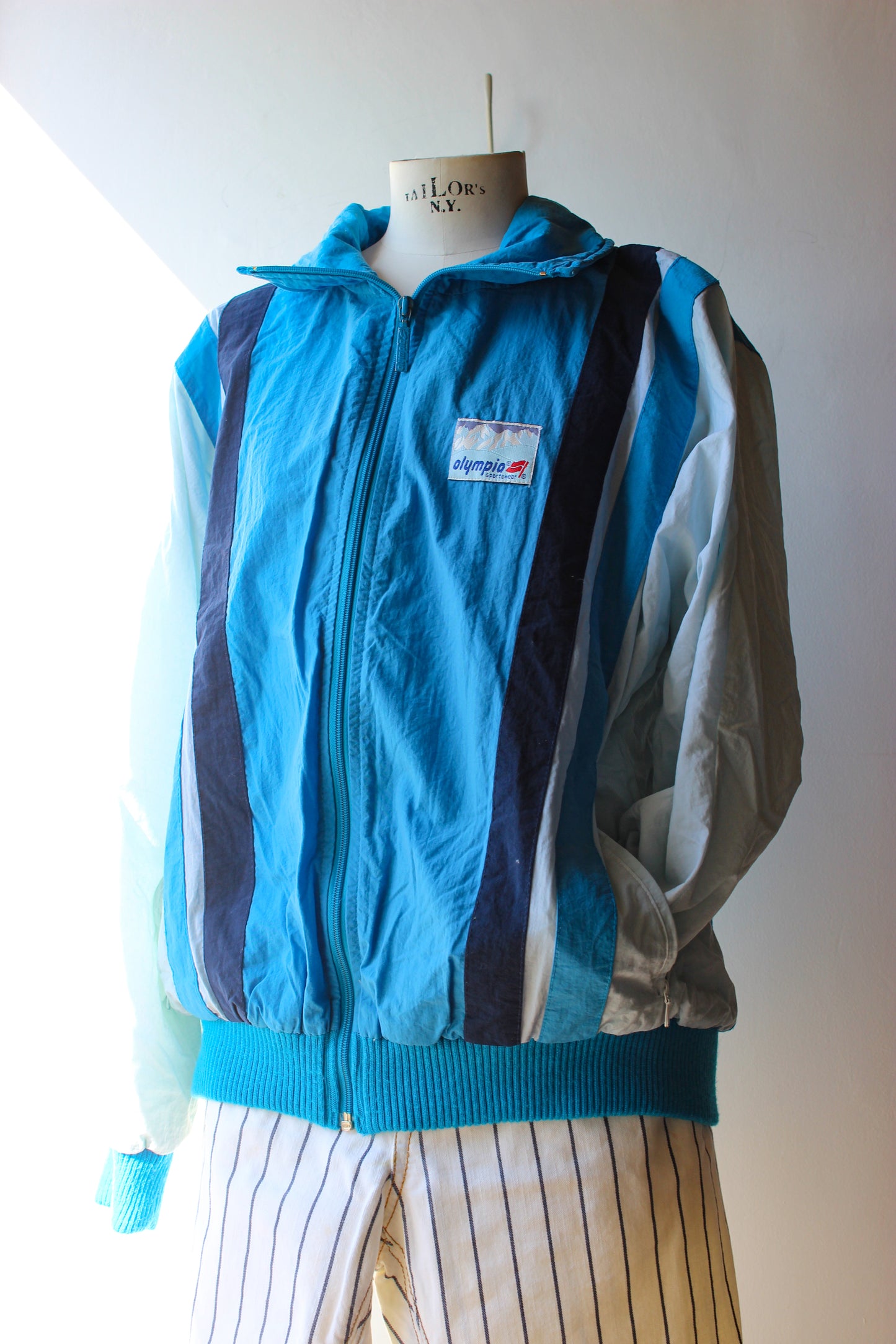 Giacca a vento Olympia Sportswear vintage turchese grigio blu