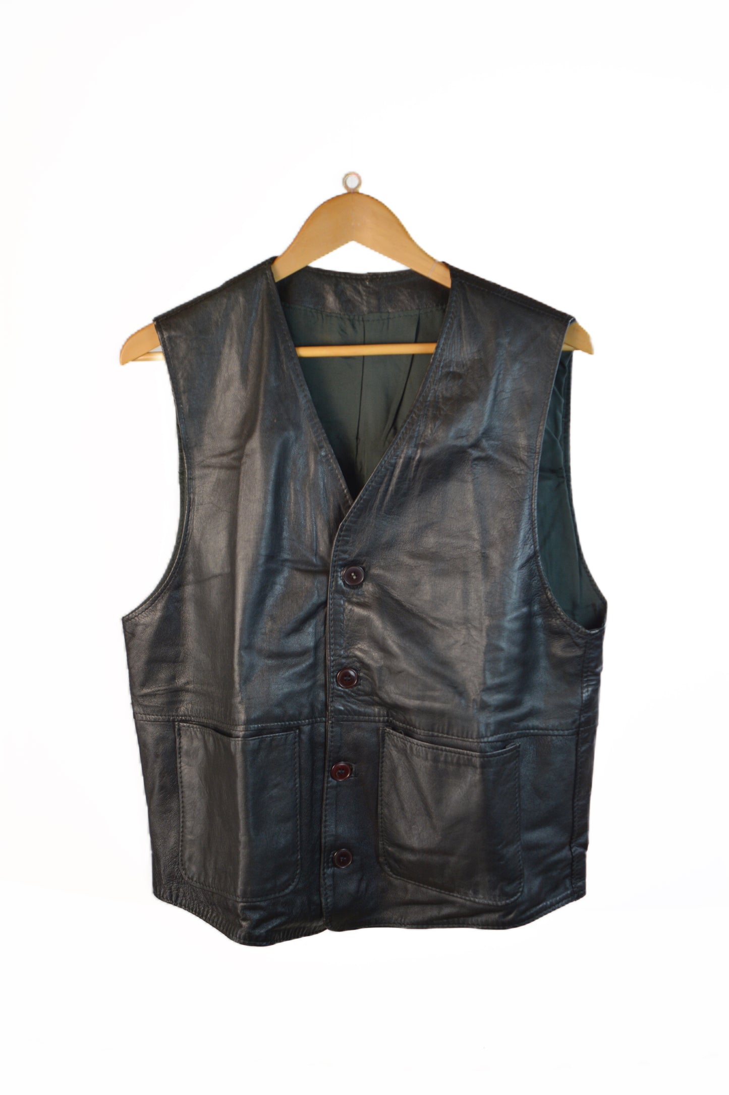 Vera Pelle Gilet in Pelle Nera Vintage Made in Italy — Taglia M