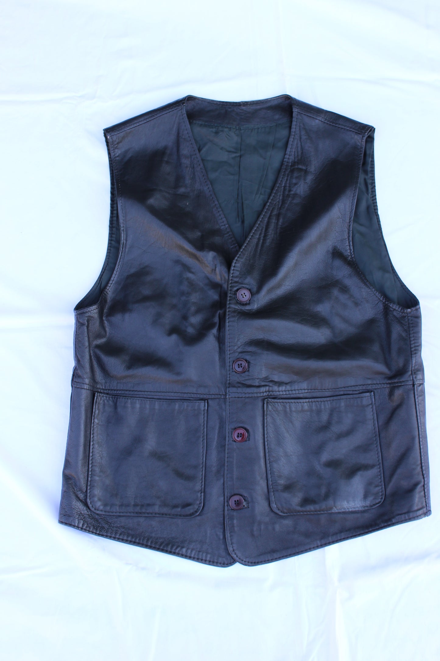 Vera Pelle Gilet in Pelle Nera Vintage Made in Italy — Taglia M