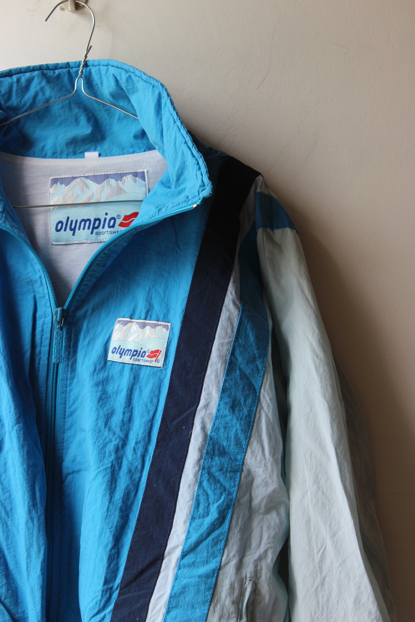 Giacca a vento Olympia Sportswear vintage turchese grigio blu