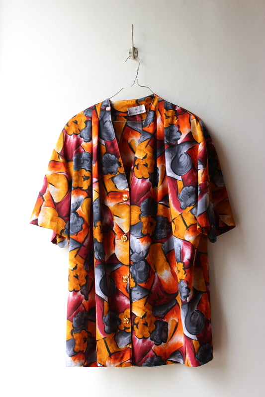 Camicia Vintage Donna Moda Stampa Floreale Astratta