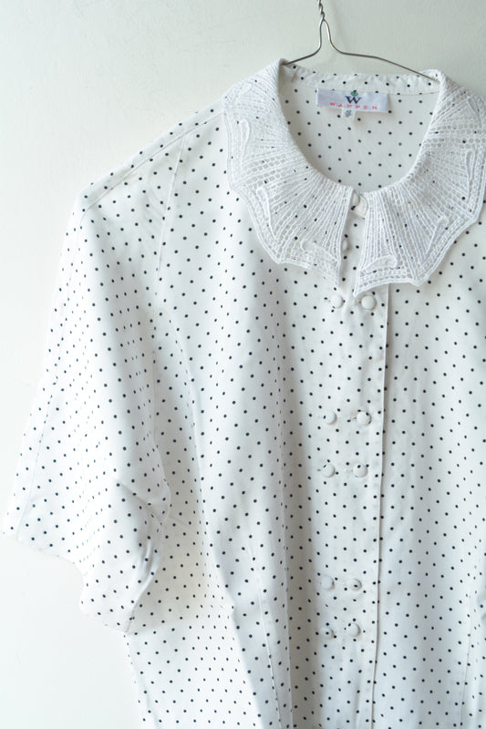 Blusa Vintage Wappen a Pois con Colletto in Pizzo