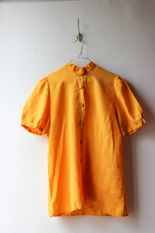 Camicia Vintage Gialla Senape con Colletto Arricciato