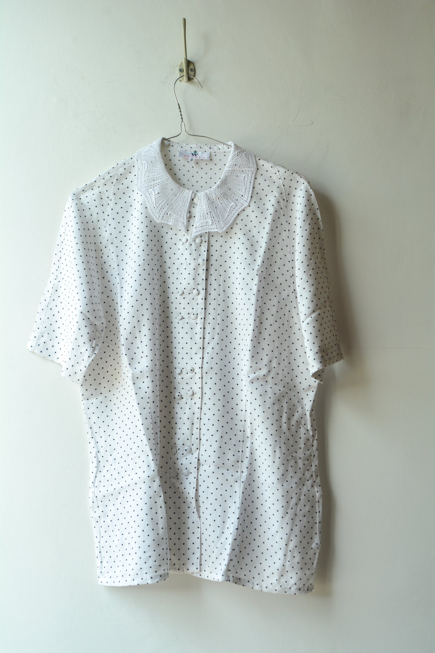 Blusa Vintage Wappen a Pois con Colletto in Pizzo