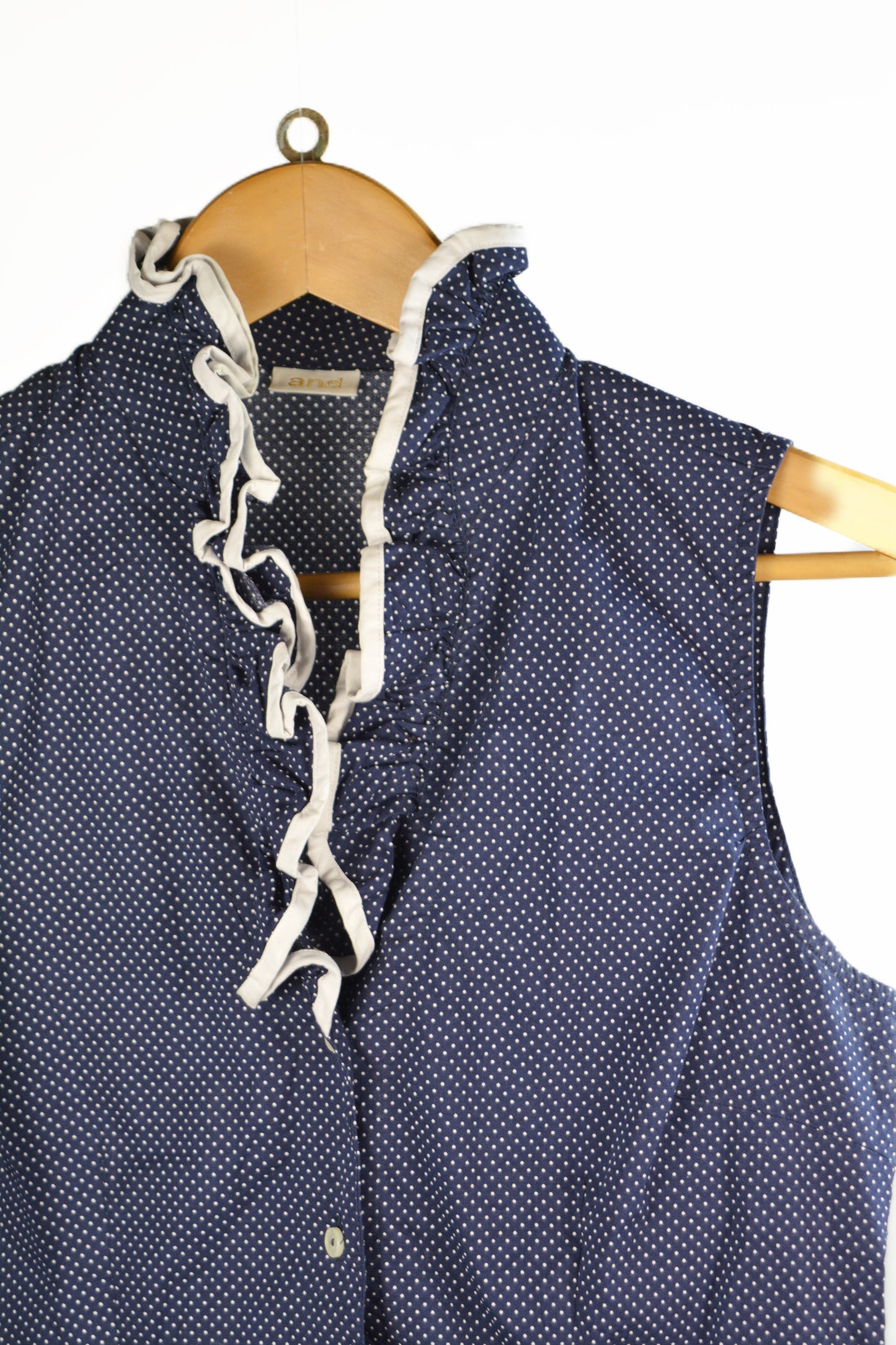 and Camicia Senza Maniche Pois Blu Navy — Rouches Bianchi — Vintage