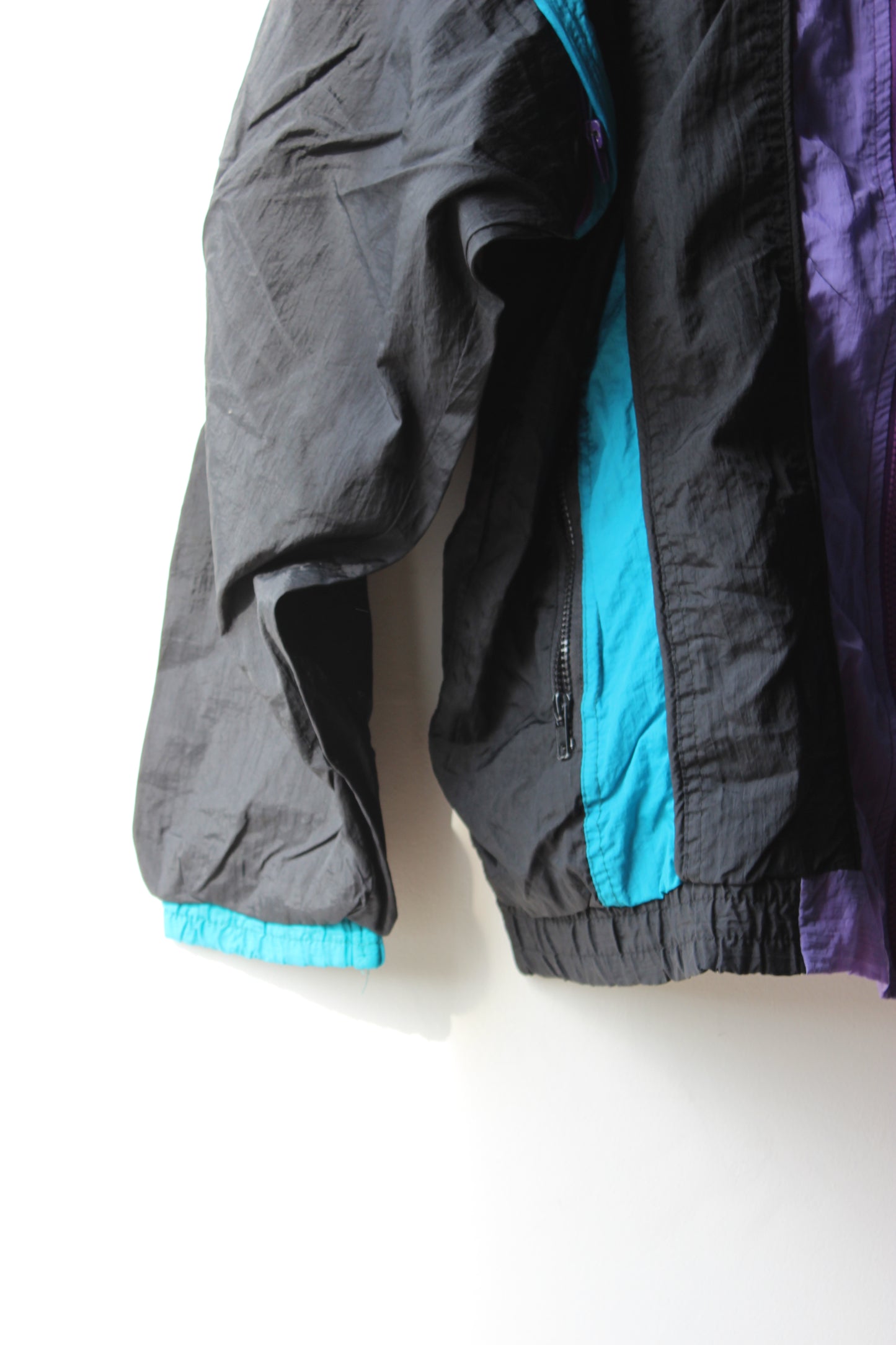 Giacca a vento vintage anni '90 nero viola turchese - Taglia 5