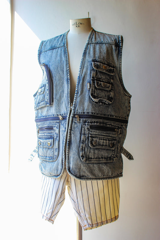 Gilet denim Guoxi Clothing Factory vintage multipocket - Taglia XL