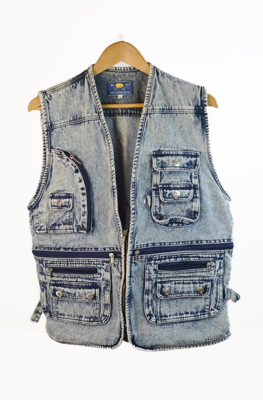 Gilet denim Guoxi Clothing Factory vintage multipocket - Taglia XL