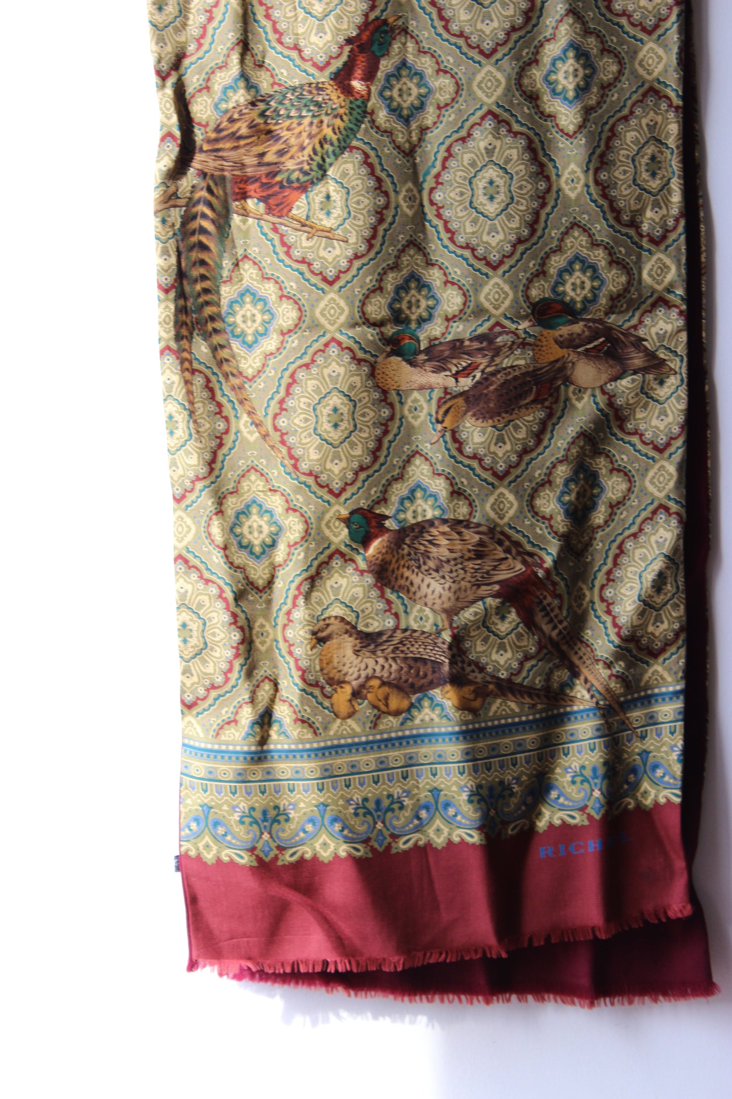 Sciarpa Vintage con Motivi Paisley e Uccelli 31x154cm