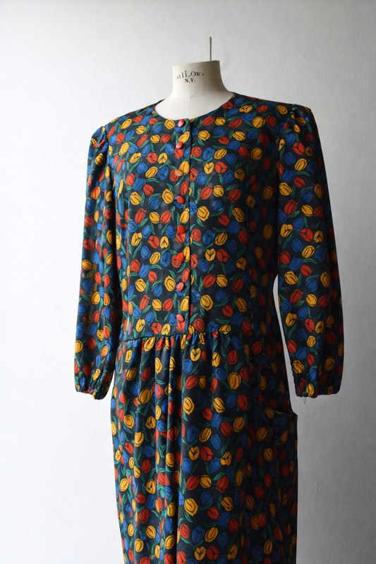 Abito Vintage Fink Modell – Stampa Tulipani Multicolor