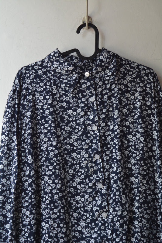 Camicia Vintage Floreale Blu Navy – Maniche Lunghe