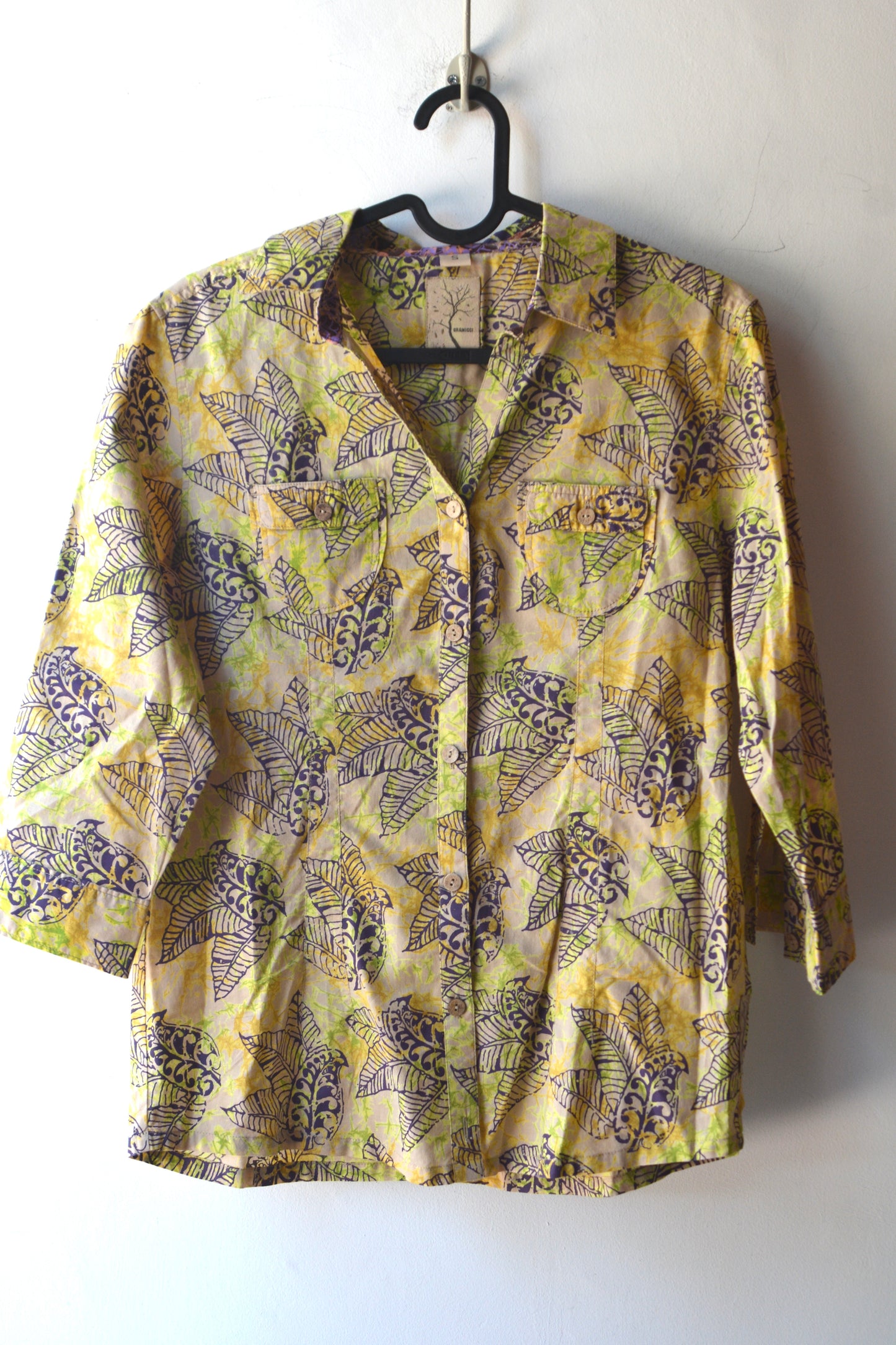 Gramicci Camicia Vintage Tropicale Foglie Giallo/Viola – Taglia S