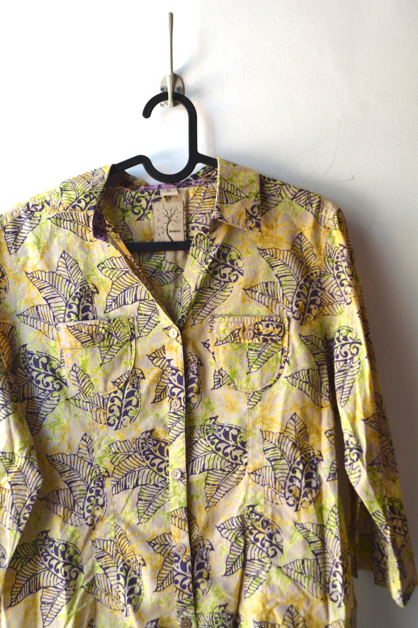 Gramicci Camicia Vintage Tropicale Foglie Giallo/Viola – Taglia S