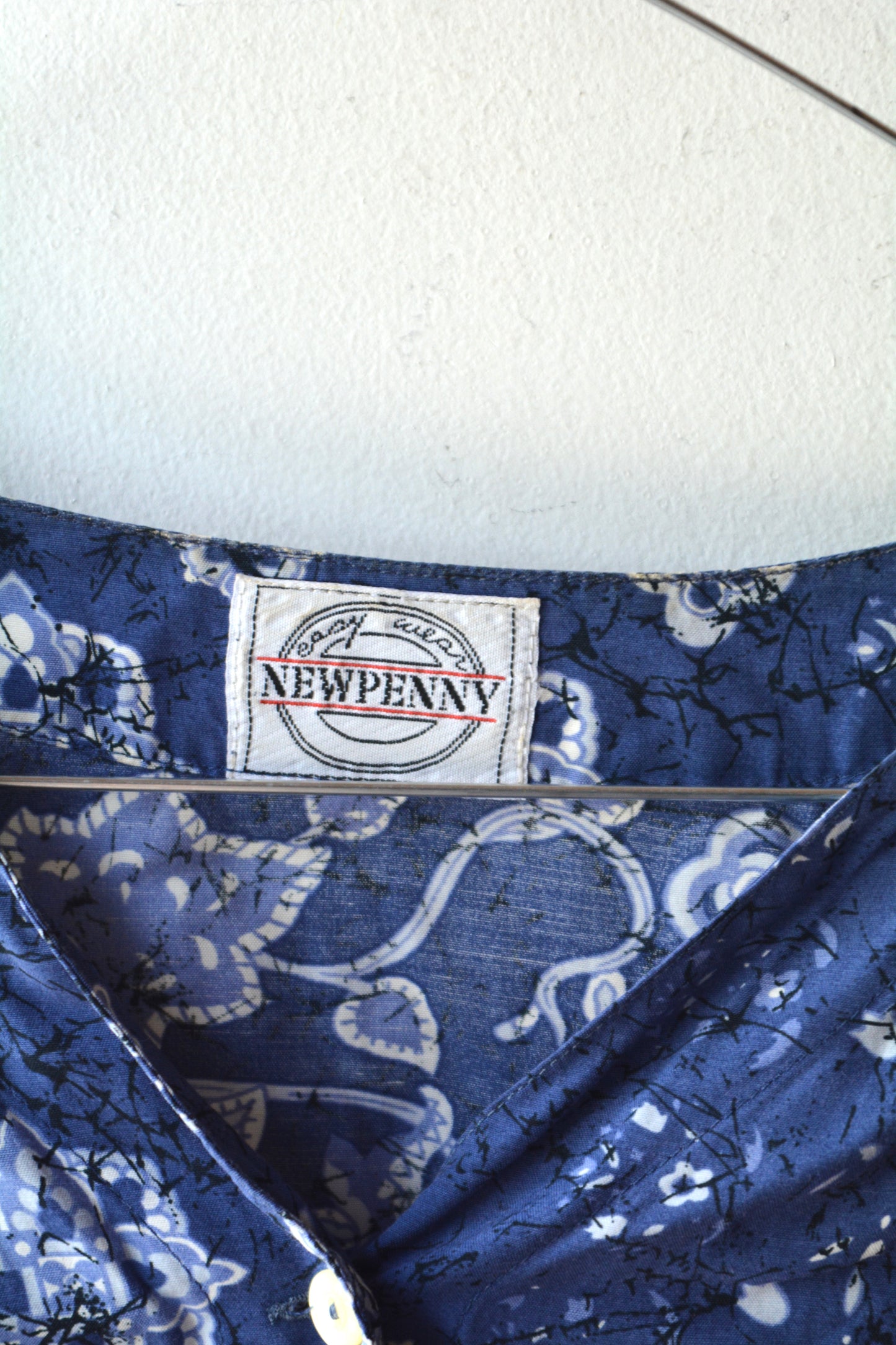 Newpenny Blusa Vintage Paisley Blu Batik anni '80