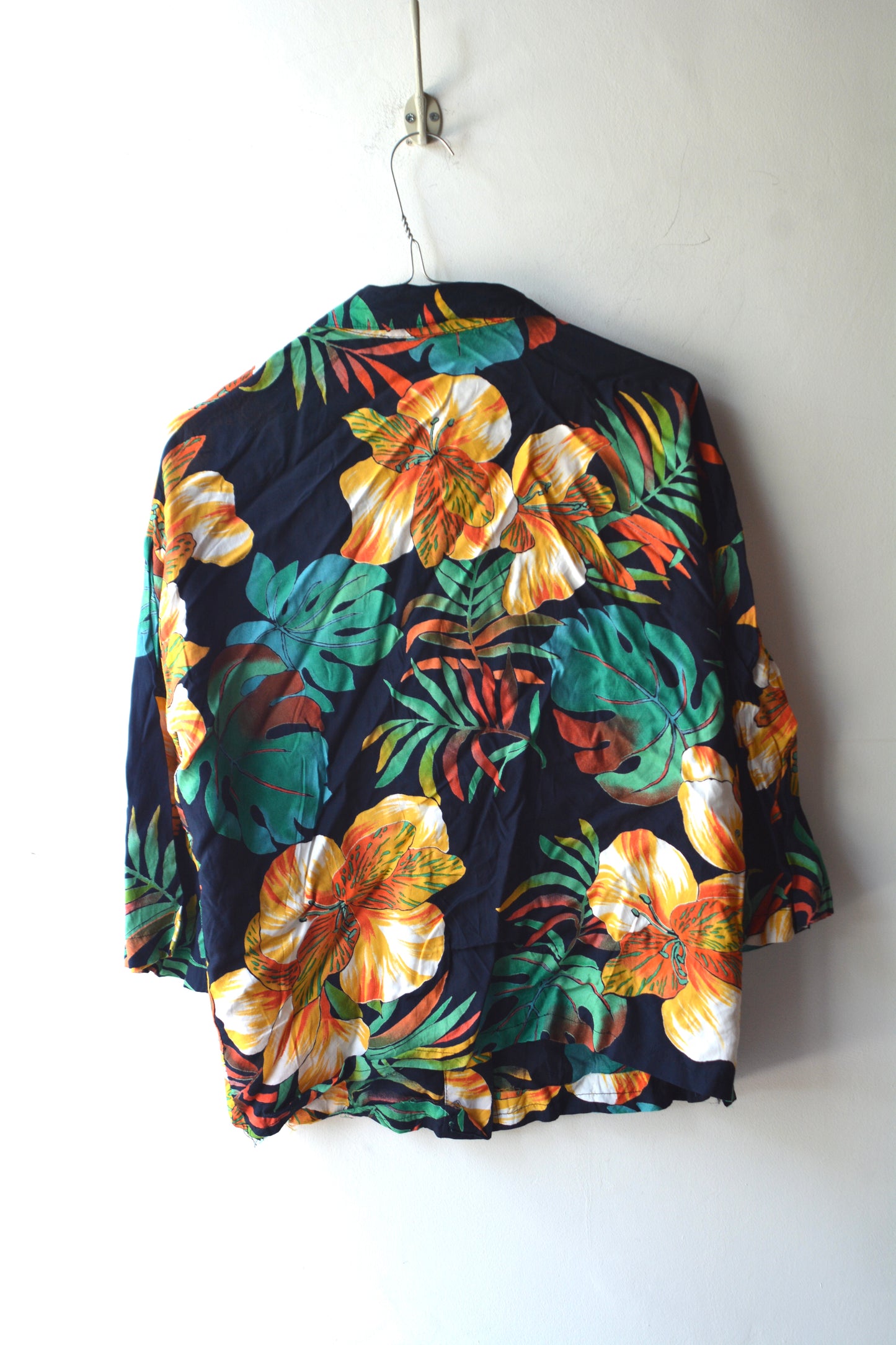 Camicia Tropical Vintage Navy Hibiscus anni '90