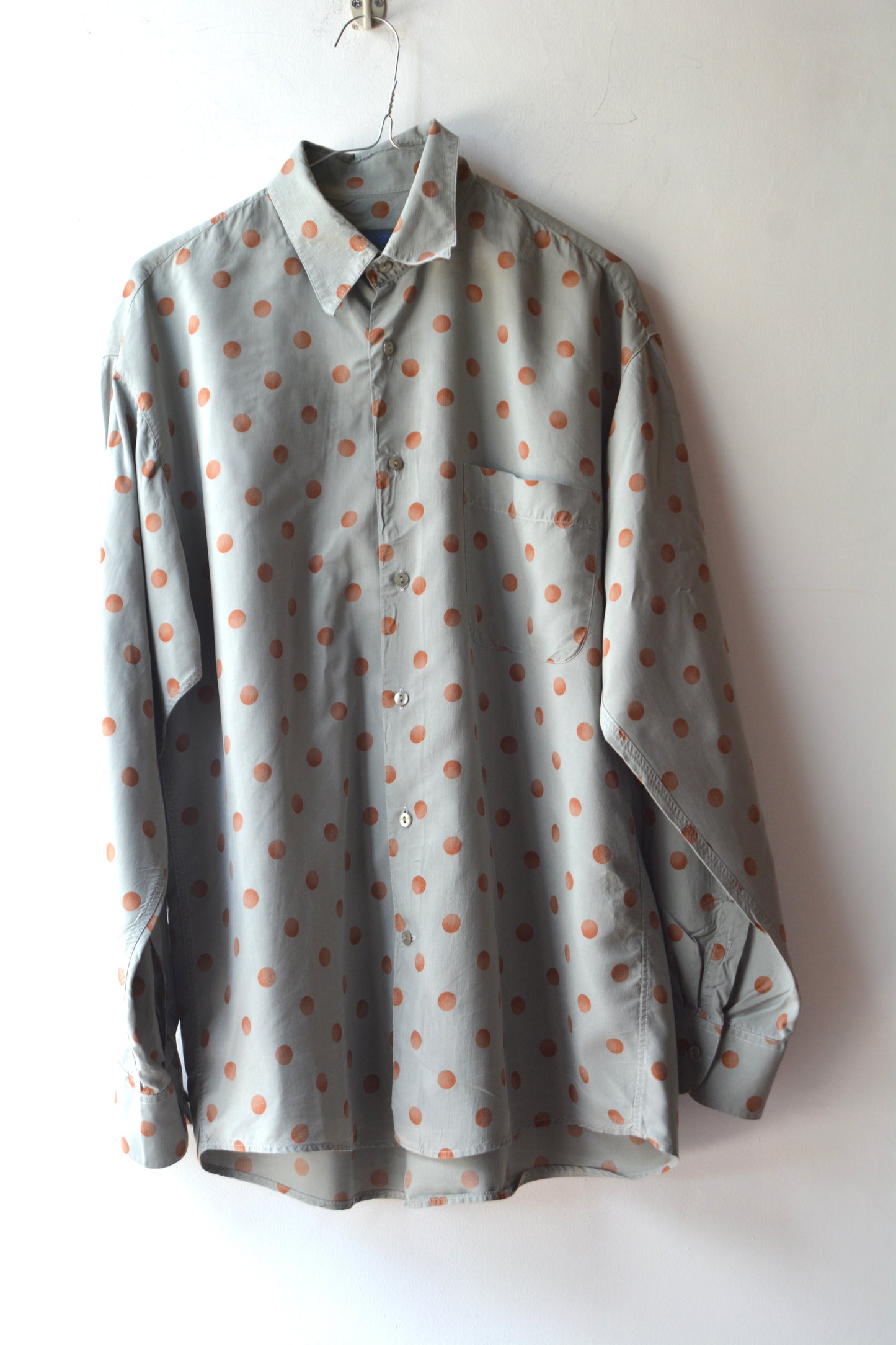 Kenzo Camicia Vintage Maxi Pois Grigio Salvia Taglia 40