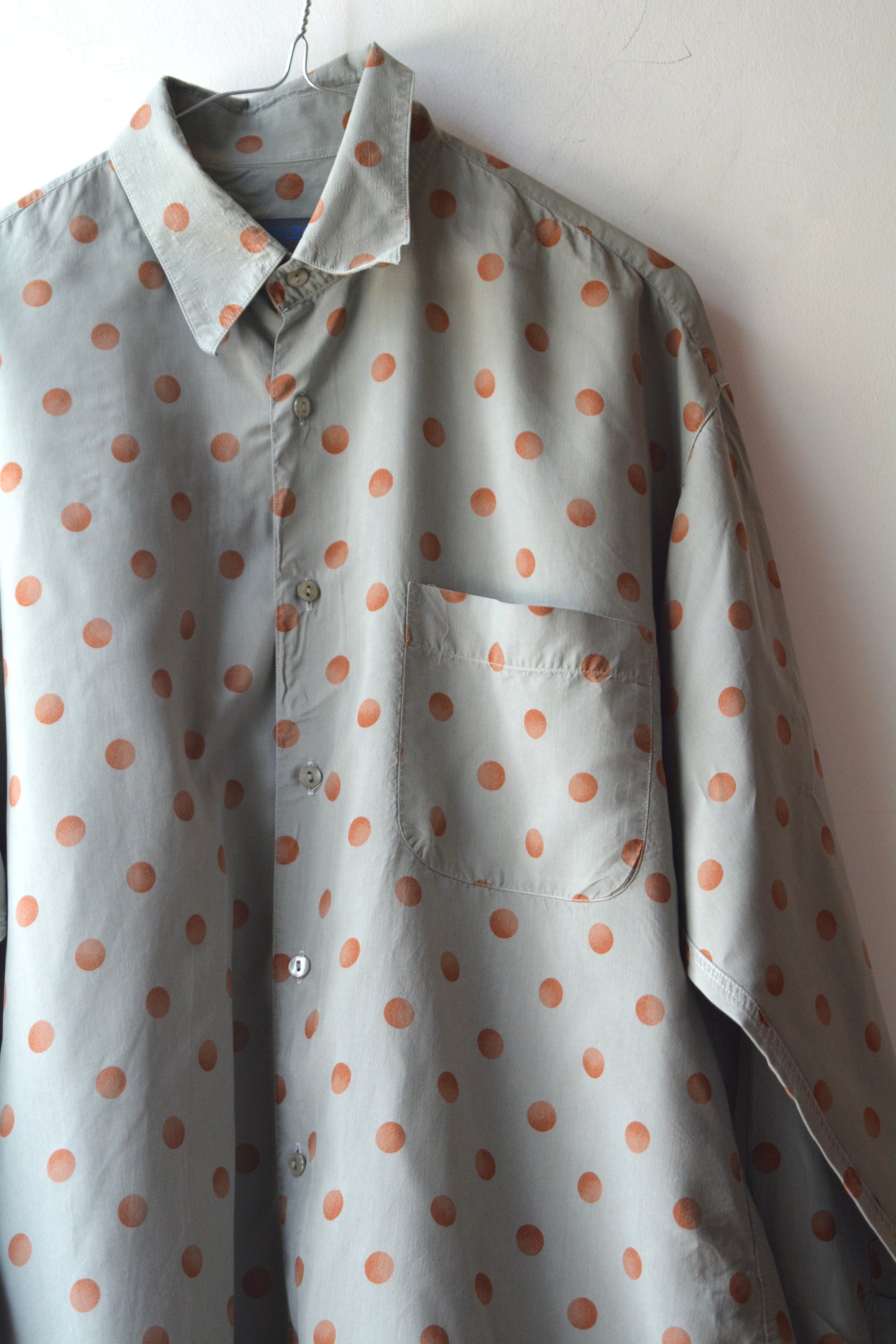 Kenzo Camicia Vintage Maxi Pois Grigio Salvia Taglia 40