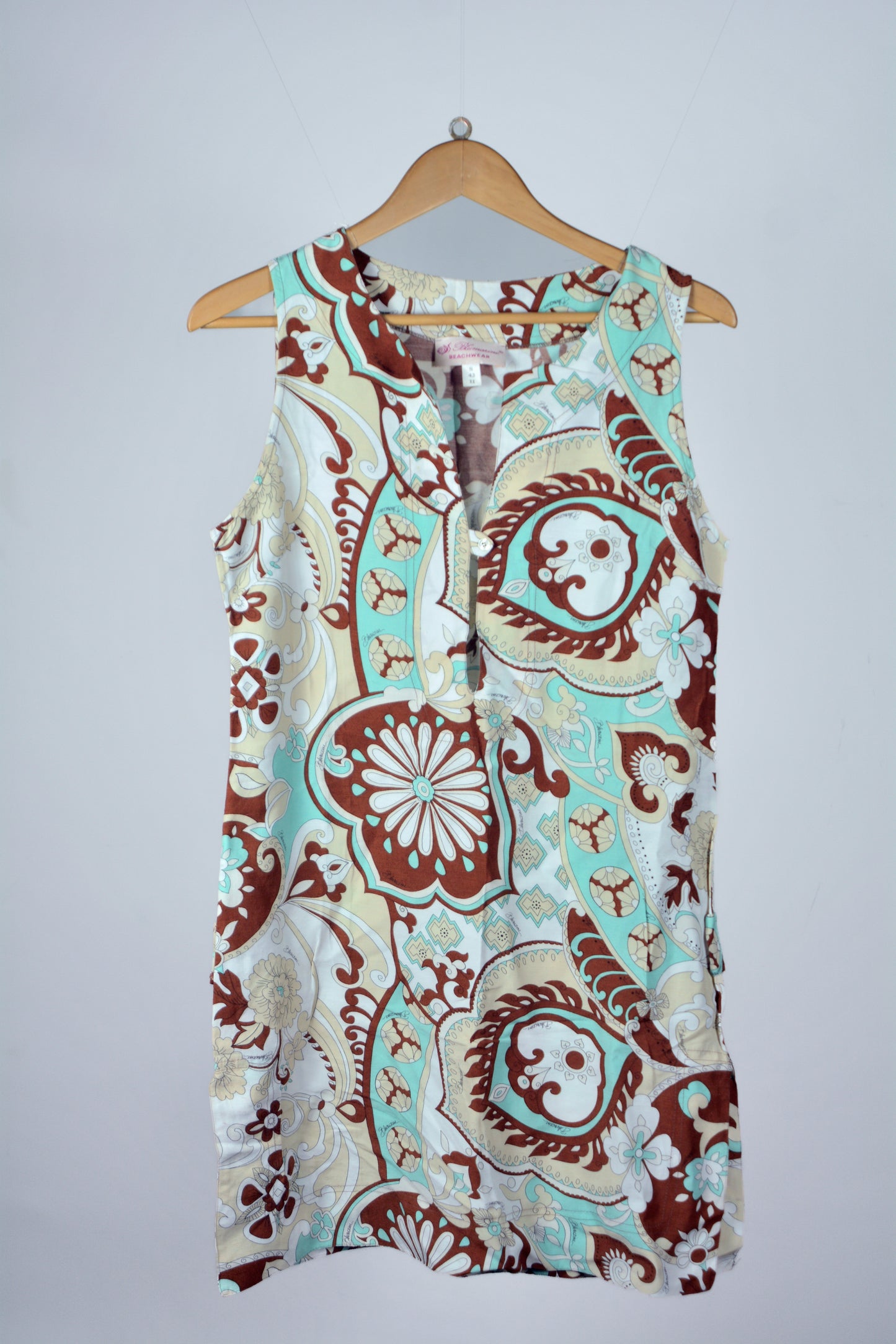 Blumarine Beachwear Vestito Vintage Paisley Turchese e Marrone — Taglia S/42