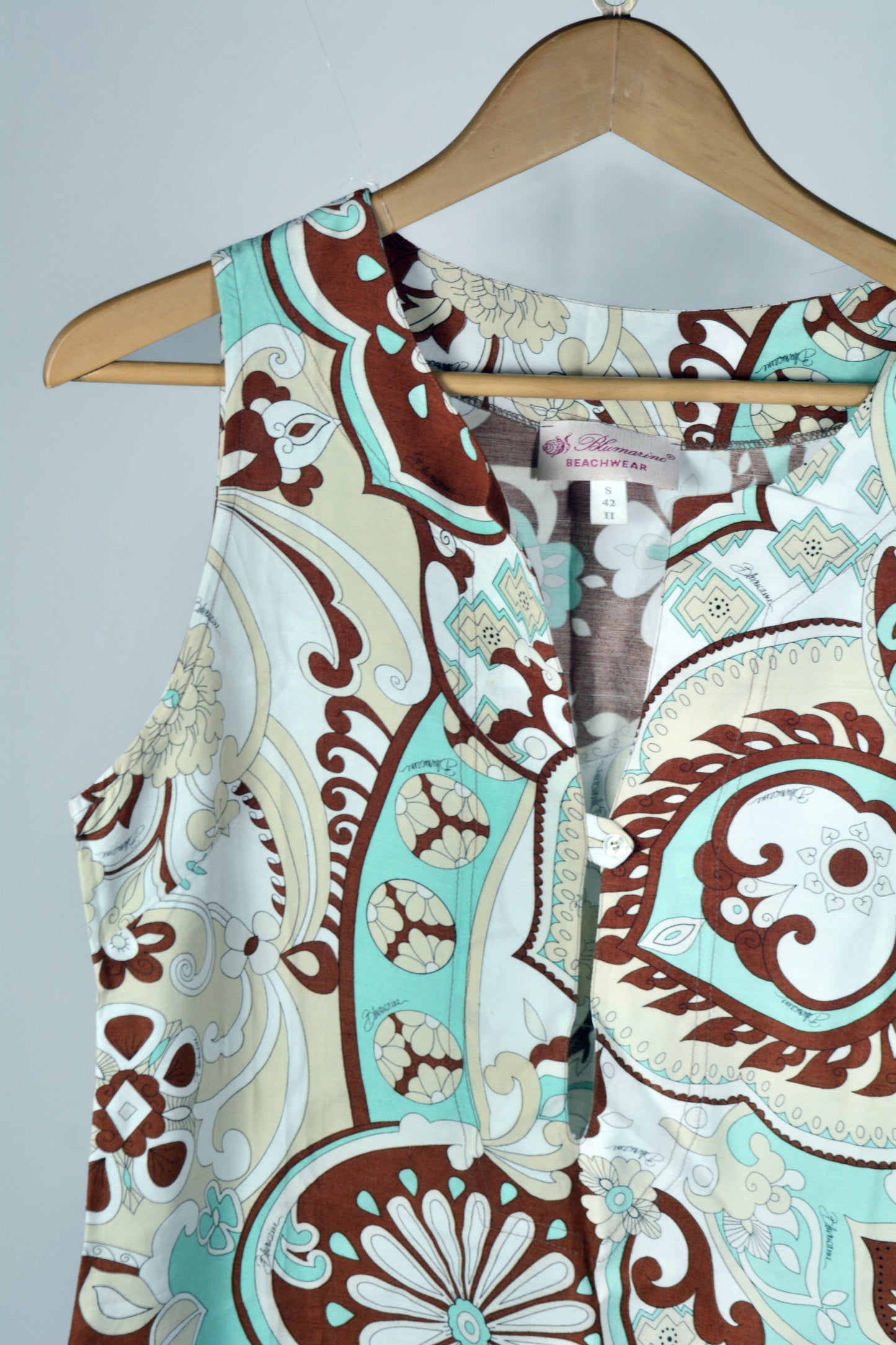Blumarine Beachwear Vestito Vintage Paisley Turchese e Marrone — Taglia S/42