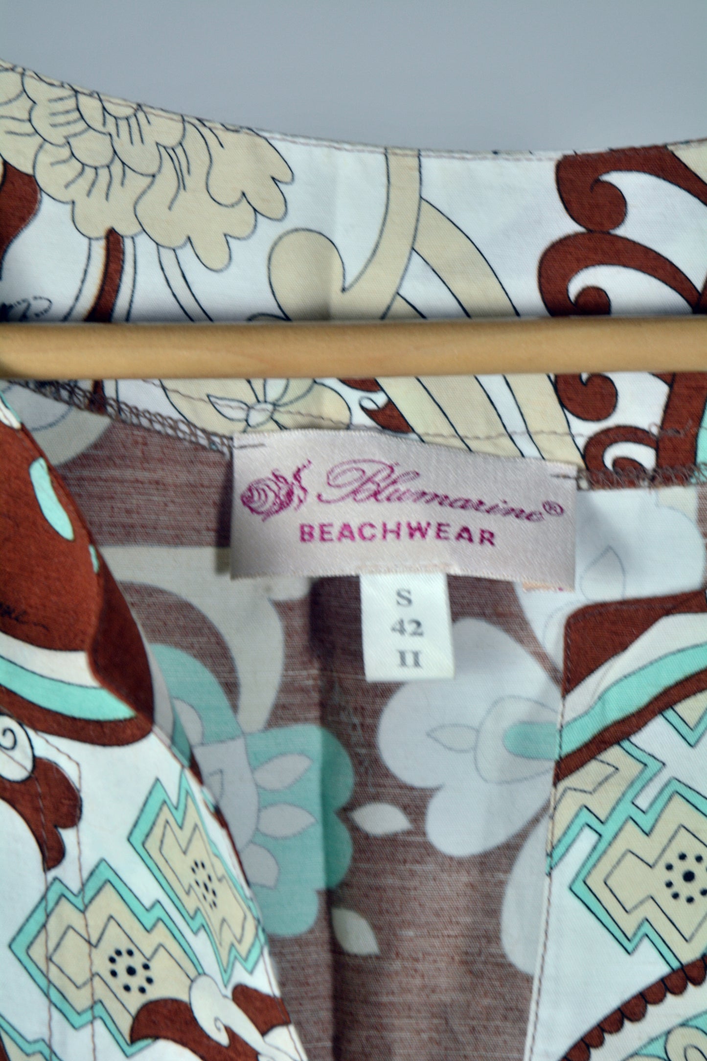Blumarine Beachwear Vestito Vintage Paisley Turchese e Marrone — Taglia S/42